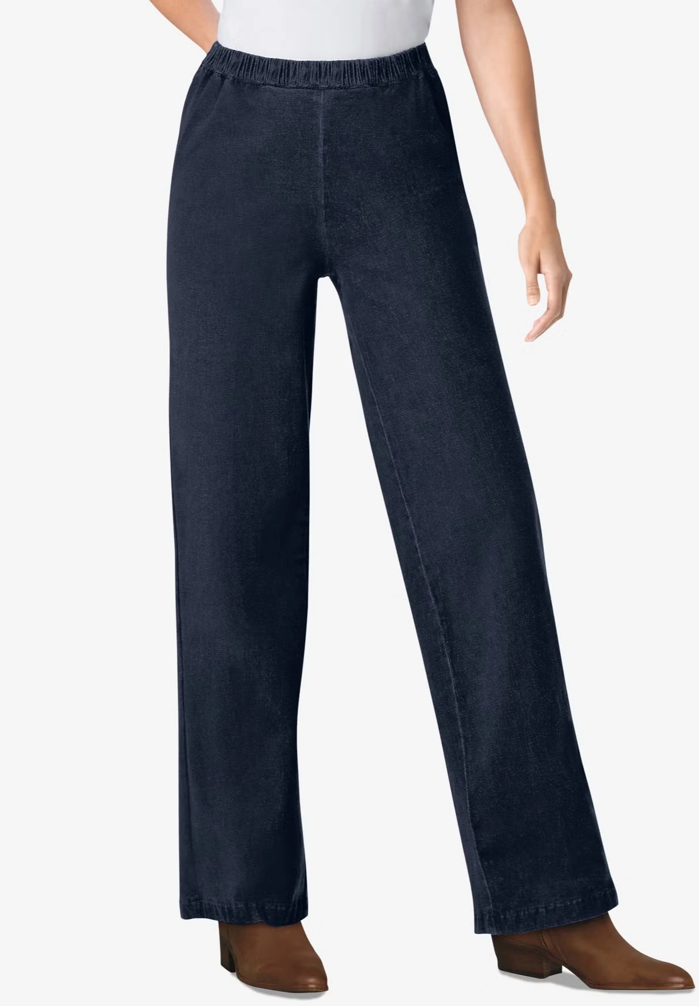 Fineline Stretch Denim Wide-Leg Pull-On Jeans