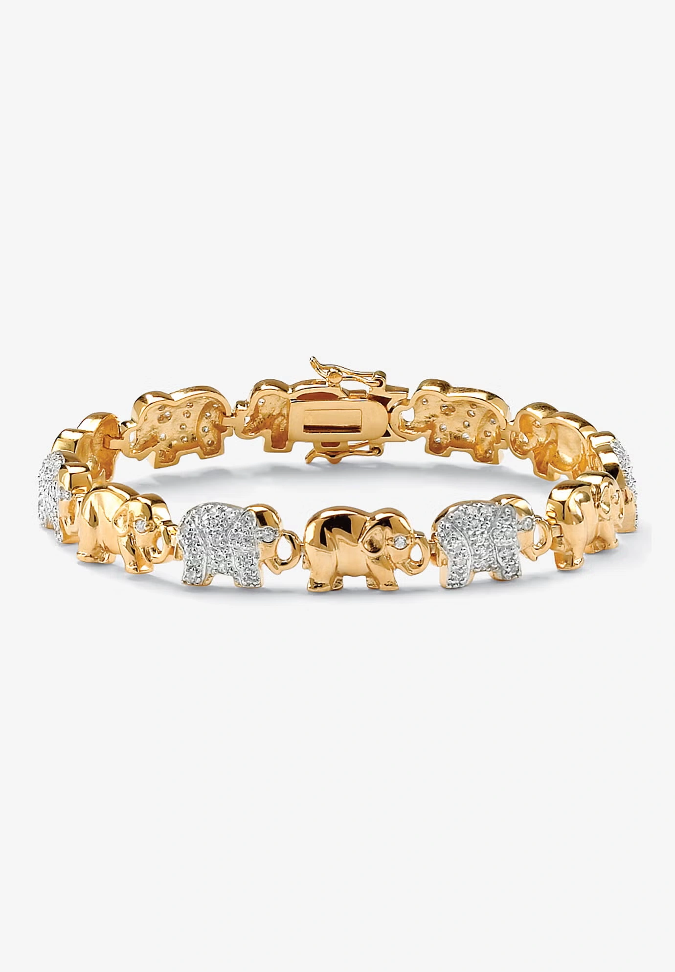 Gold-Plated Round Elephant Charm Bracelet Cubic Zirconia