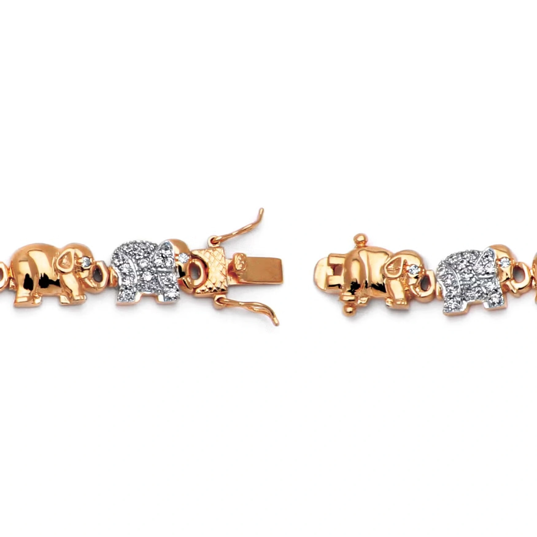 Gold-Plated Round Elephant Charm Bracelet Cubic Zirconia