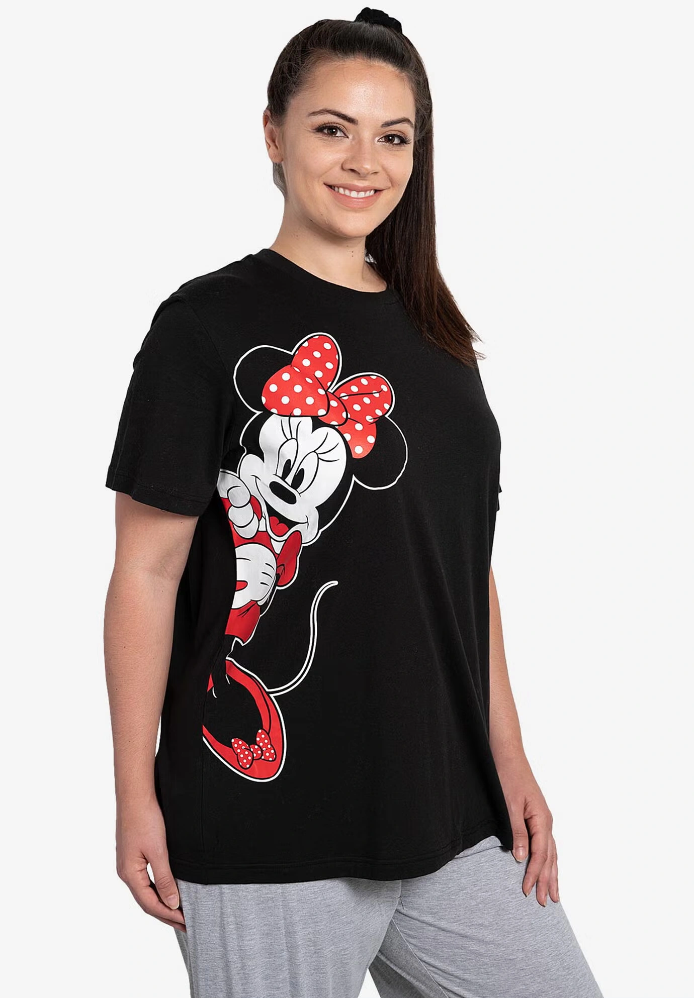 Disney Women's Minnie Mouse Leaning Short Sleeve T-Shirt Black