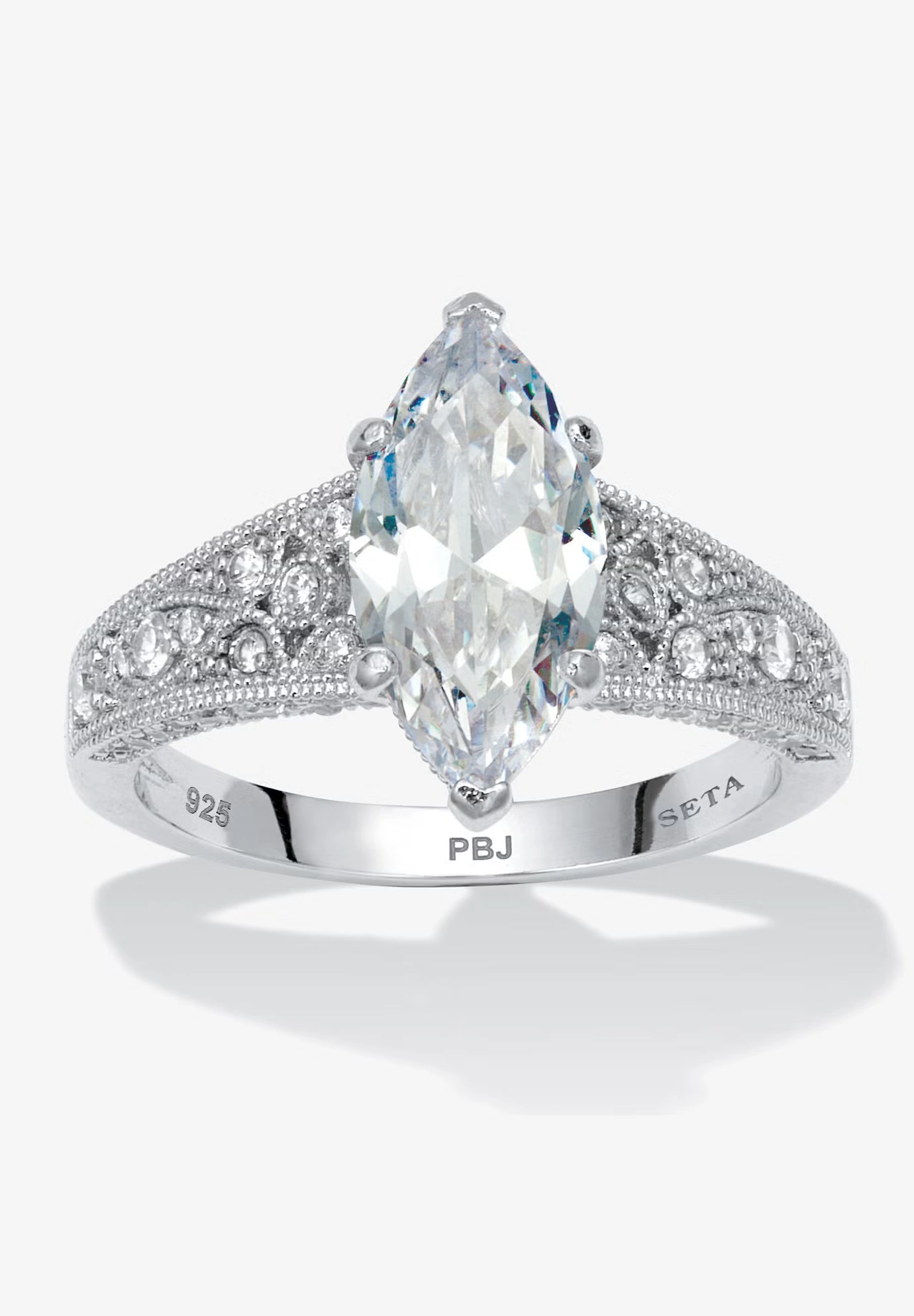 3.23 Tcw Cubic Zirconia Platinum-Plated Sterling Silver Engagement Ring