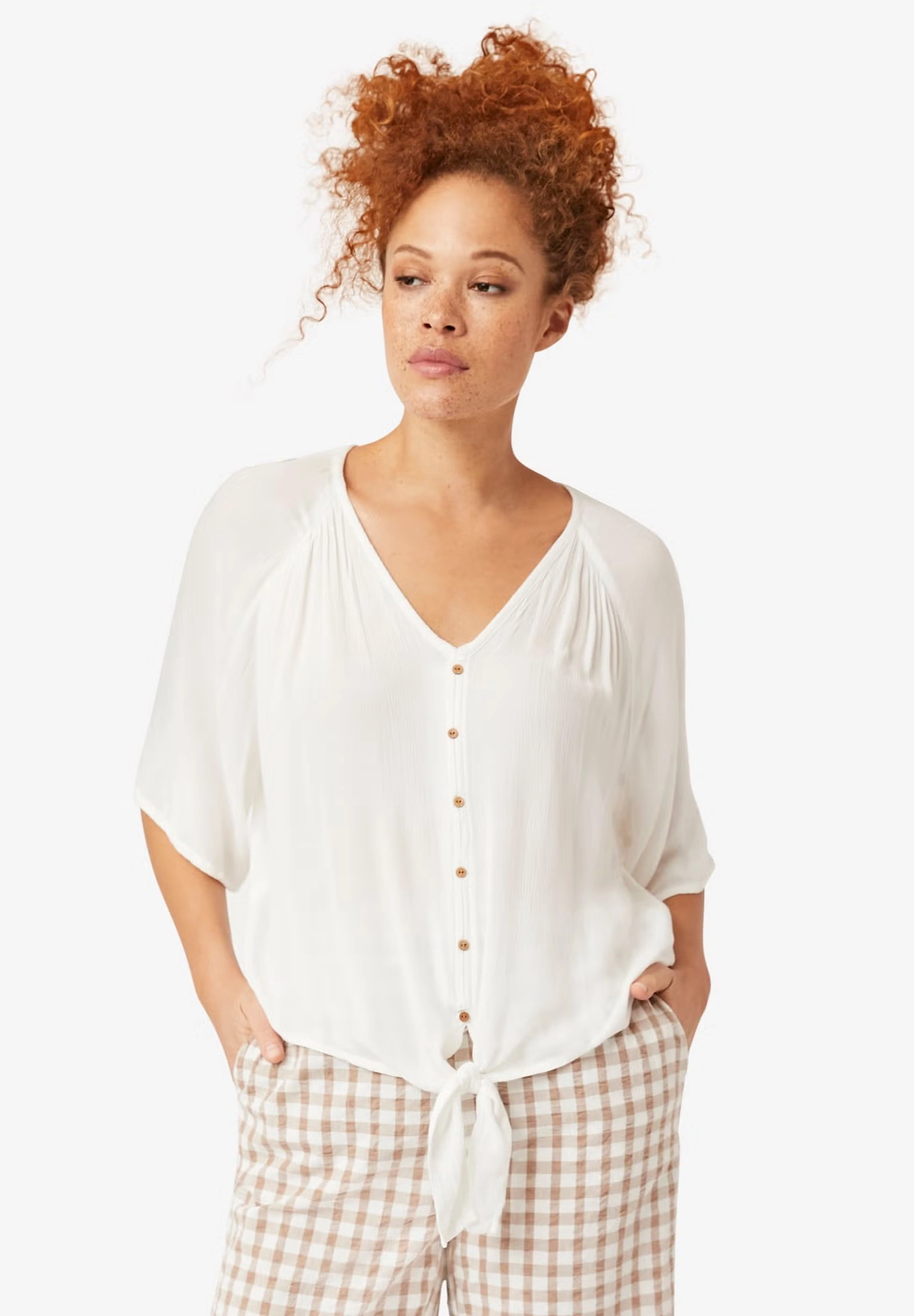 Crinkle Tie-Front Blouse
