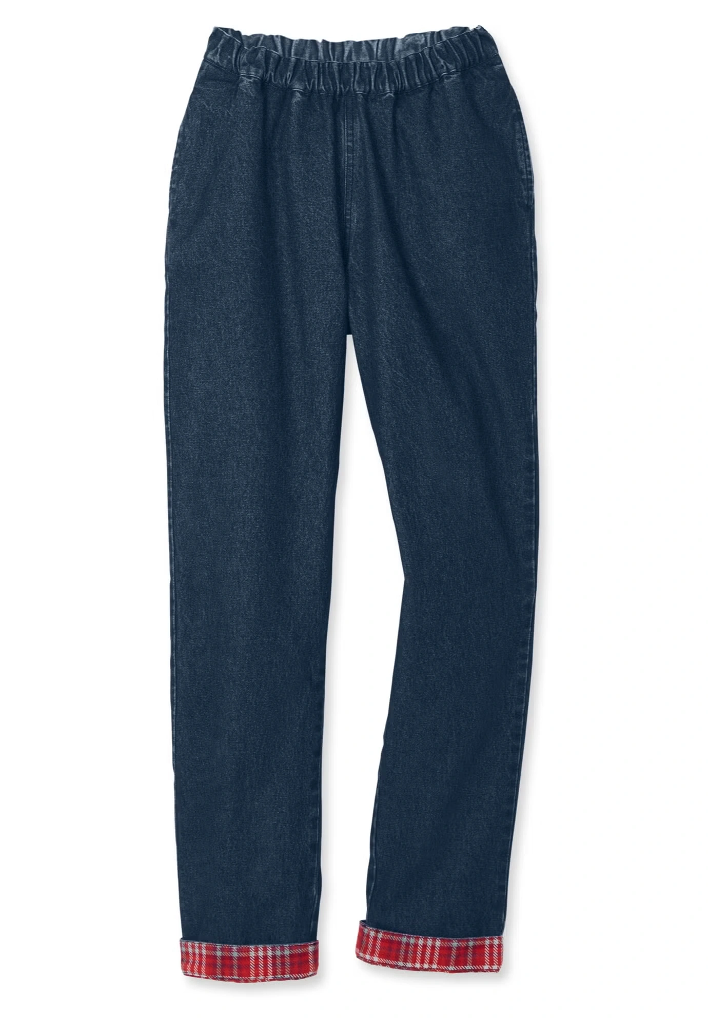 Elastic-Waist Cotton Straight Leg Denim Pant with Flannel Lining