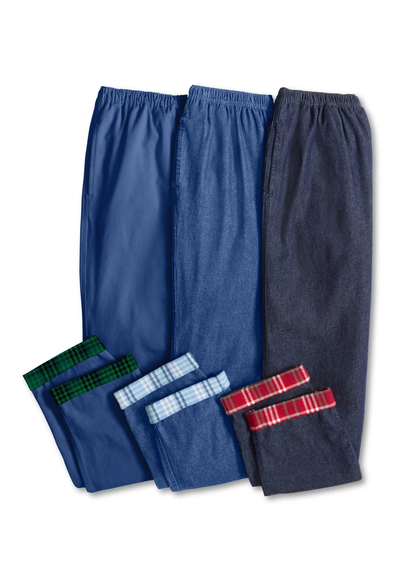 Elastic-Waist Cotton Straight Leg Denim Pant with Flannel Lining