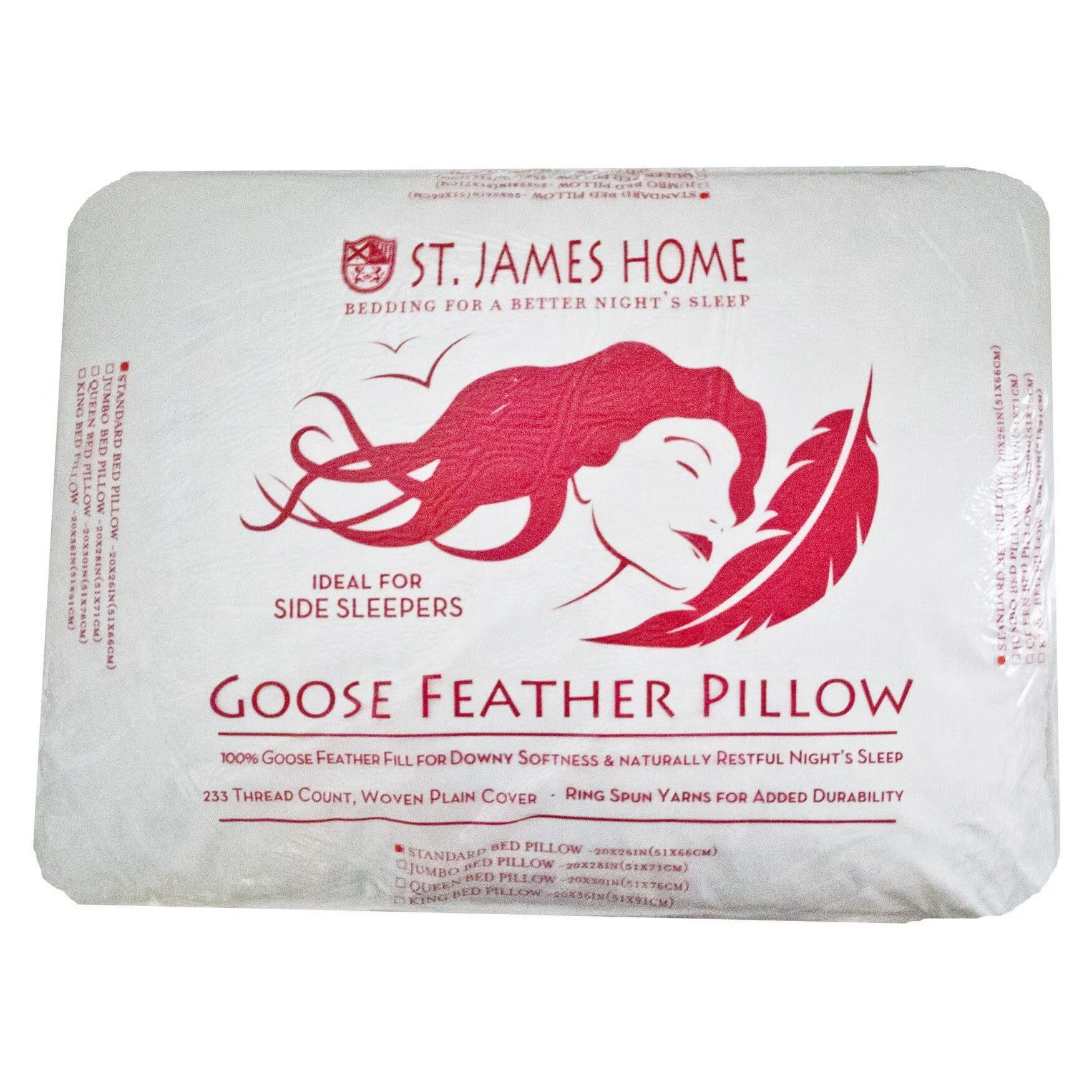 233 Thread Count White Goose Feather Pillow Twin Pack