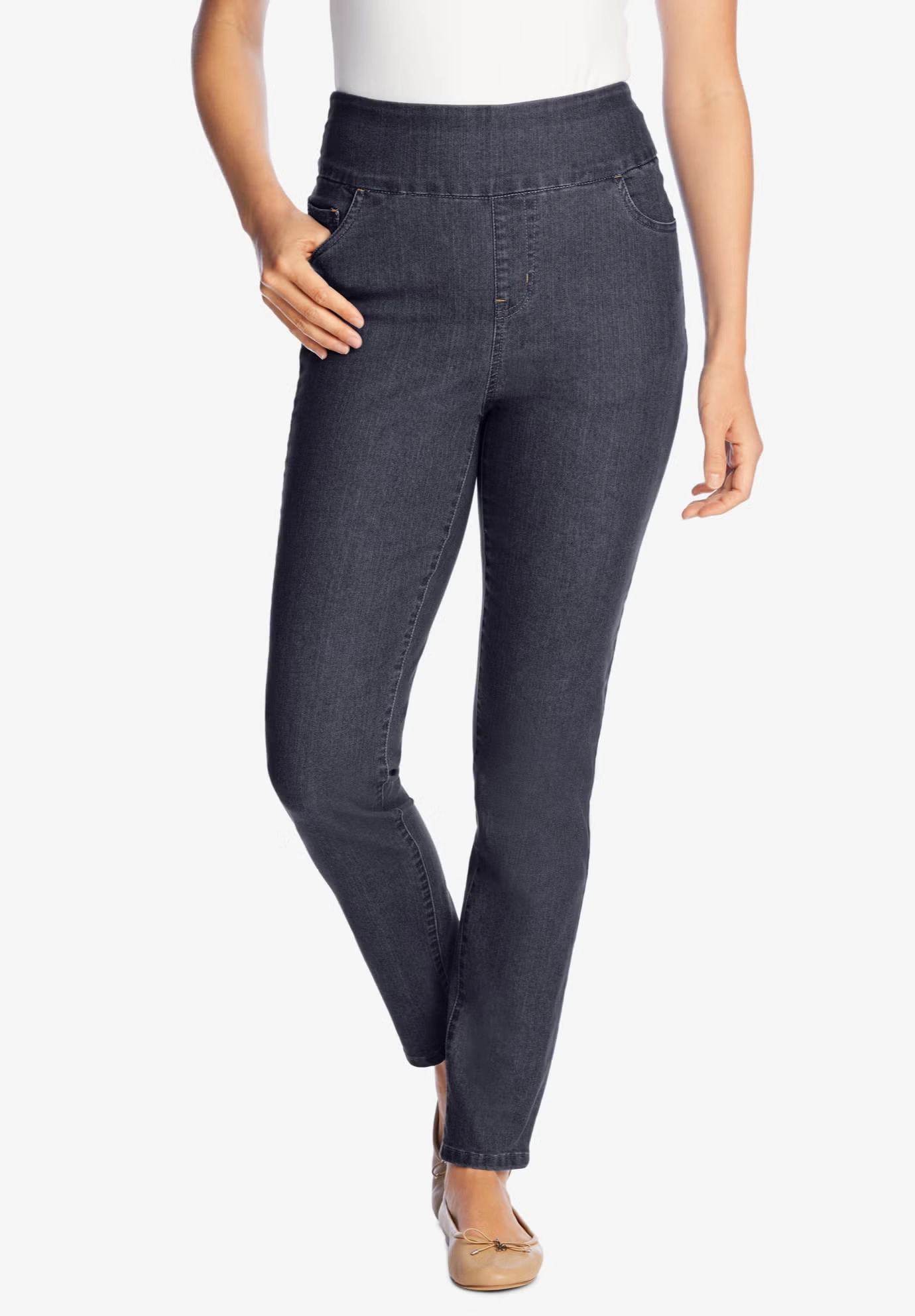 Flex-Fit Slim-Leg Pull-On Gap-Free Stretch-Denim Jeans