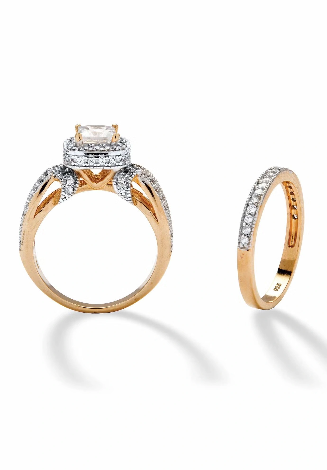 Gold over Silver Bridal Ring Set Cubic Zirconia (1 3/4 cttw TDW)