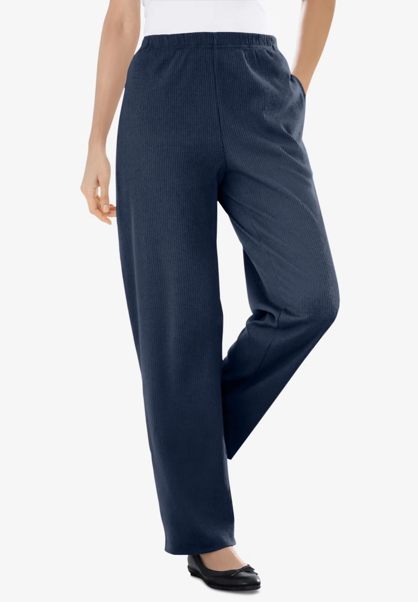 7-Day Knit Ribbed Straight-Leg Pull-On Pants