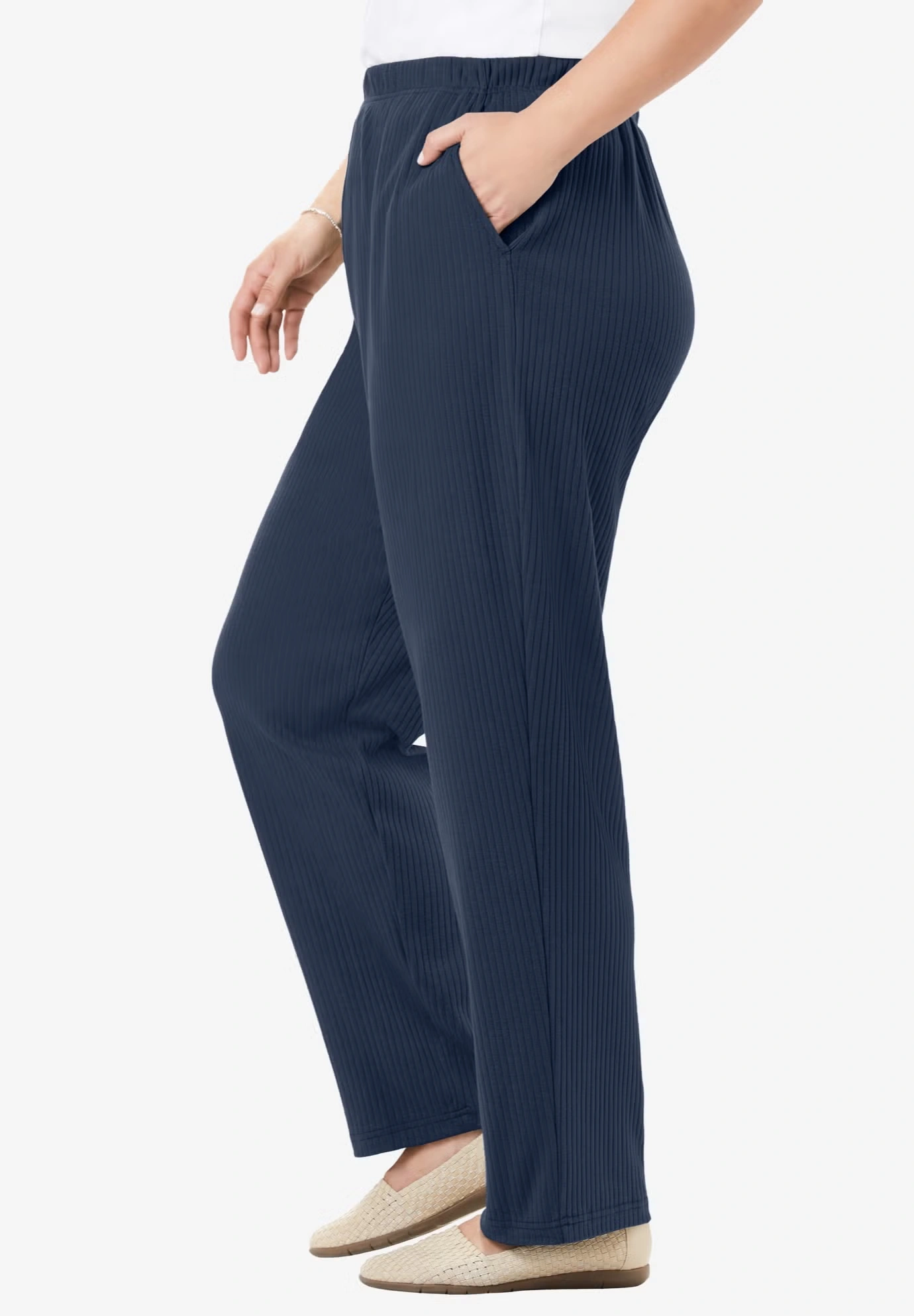 7-Day Knit Ribbed Straight-Leg Pull-On Pants 3 7-Day Knit Ribbed Straight-Leg Pull-On Pants