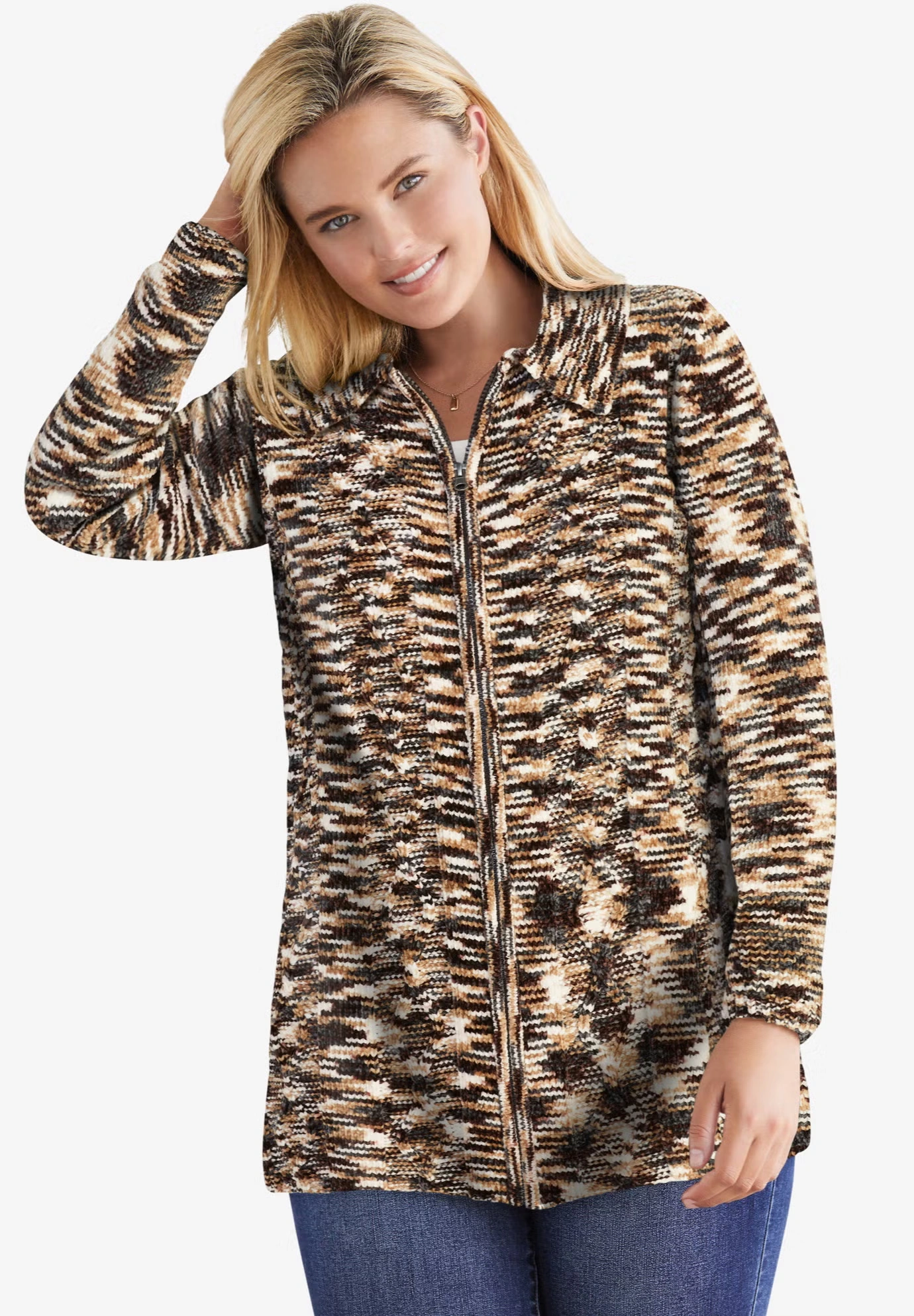 Chenille Zip Cable Cardigan