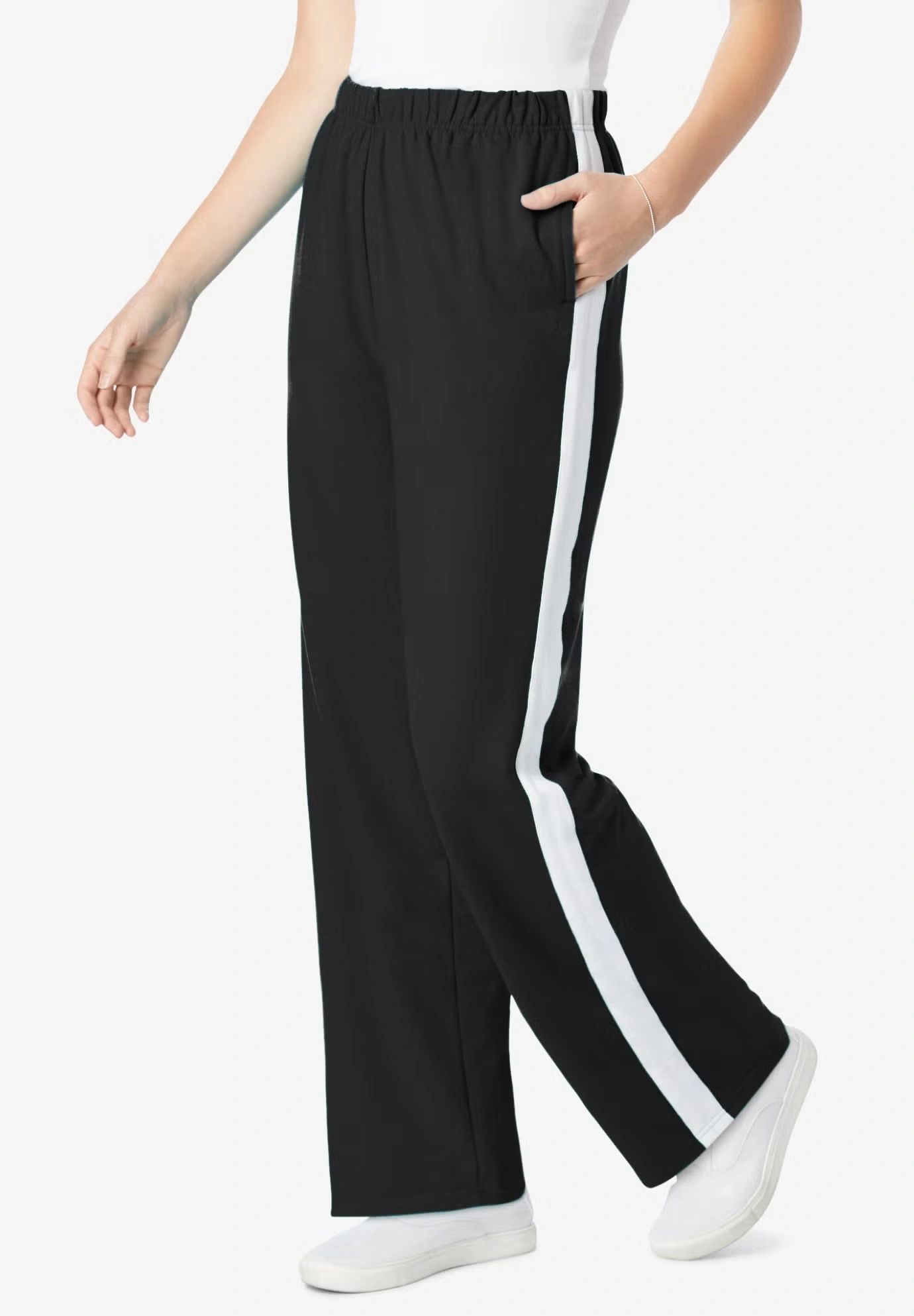 Cotton French Terry Straight-Leg Pull-On Side-Stripe Pants