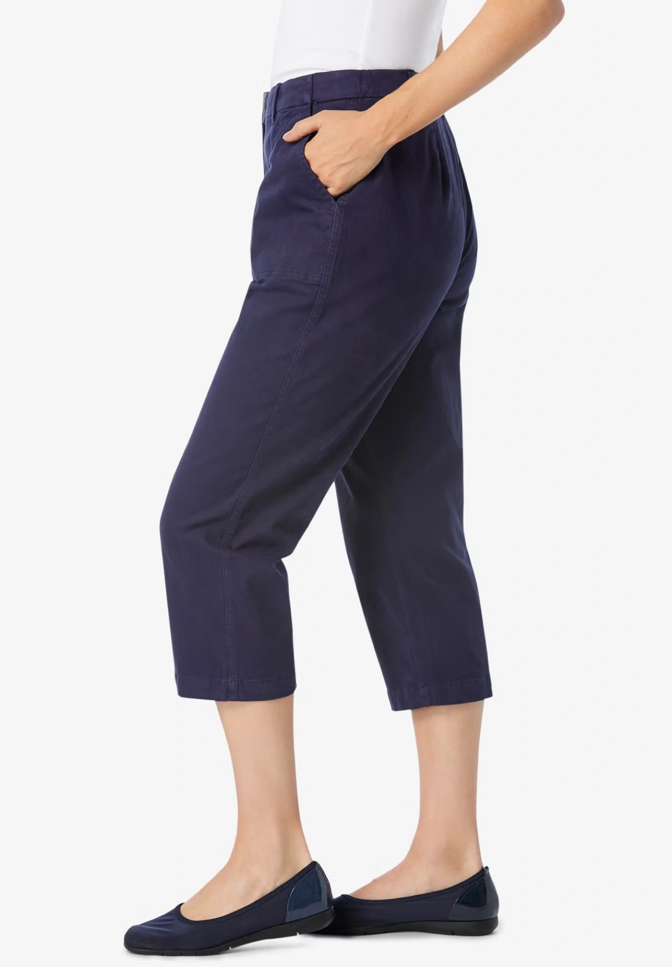 Adjustable Waist Chino Capri