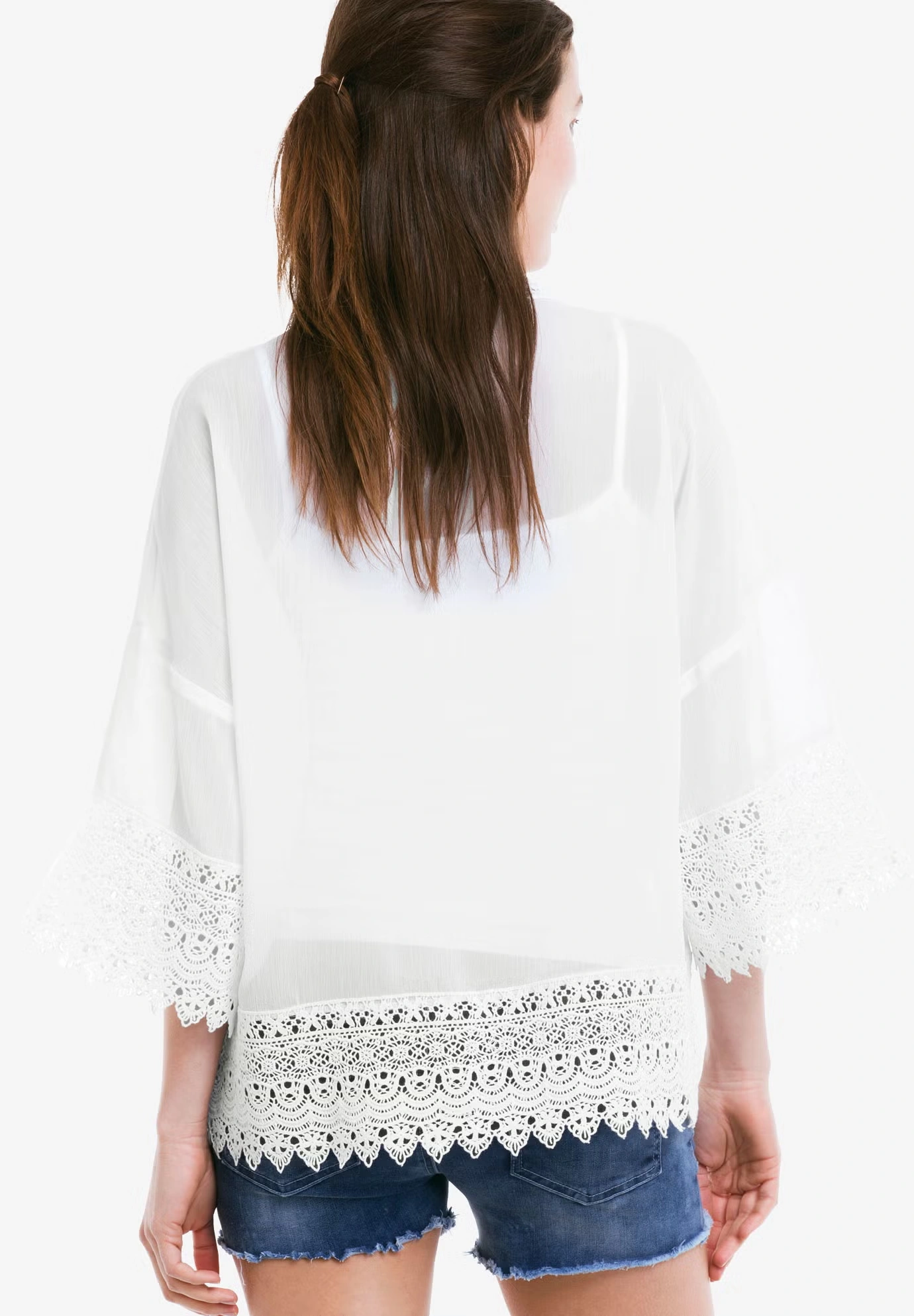 Sheer Lace Trim Kimono Cardigan