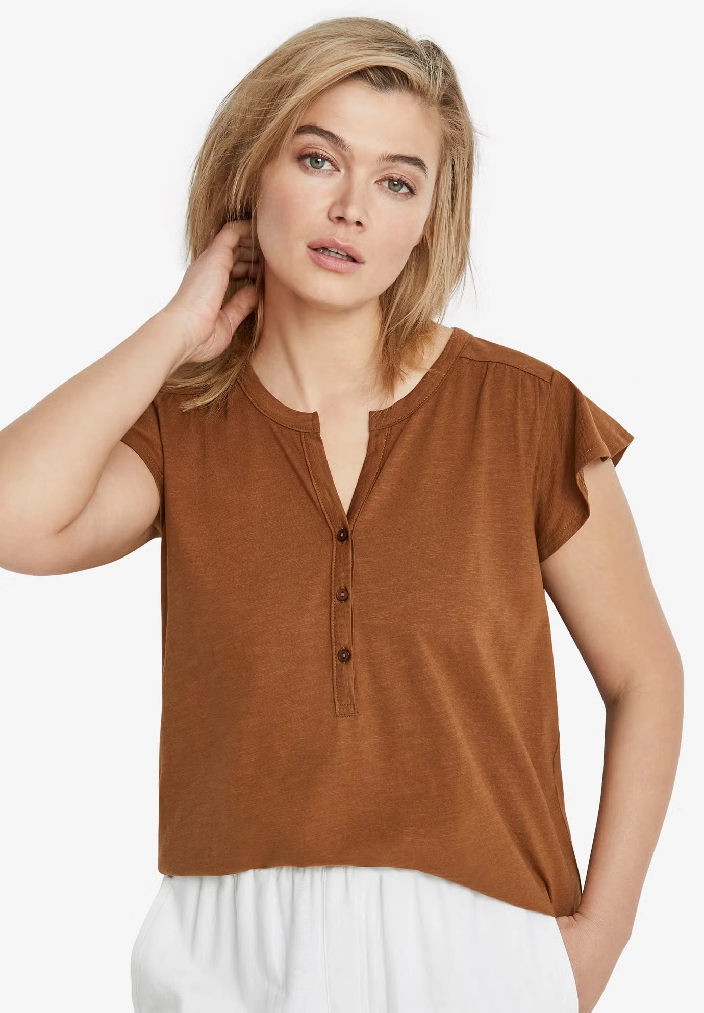 Cap Sleeve Henley Tee