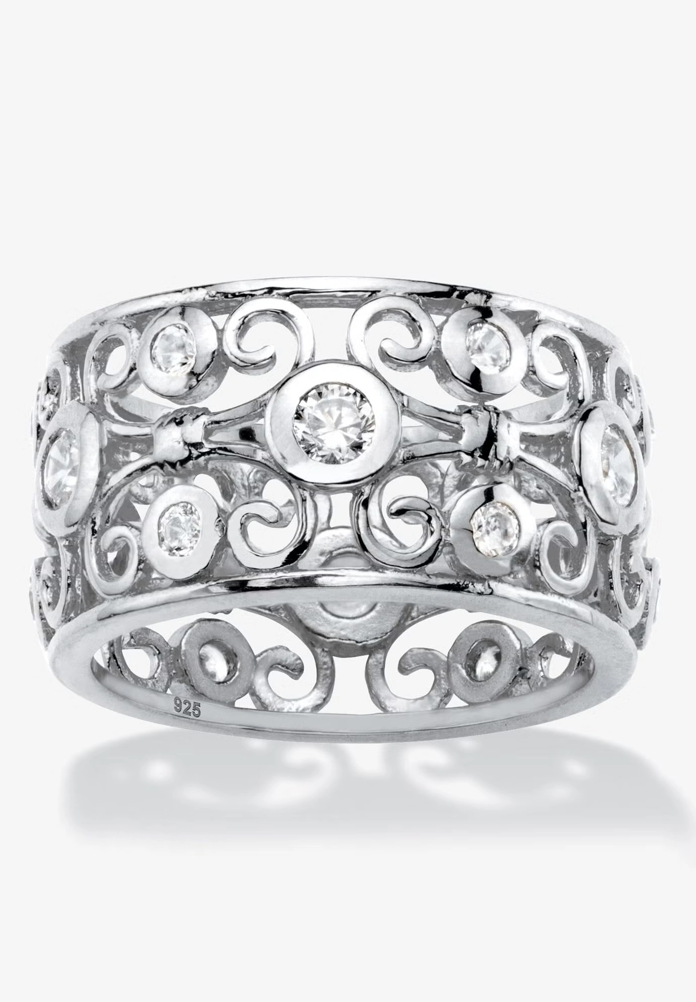 1 Tcw Round Cubic Zirconia .925 Sterling Silver Scroll Eternity Ring