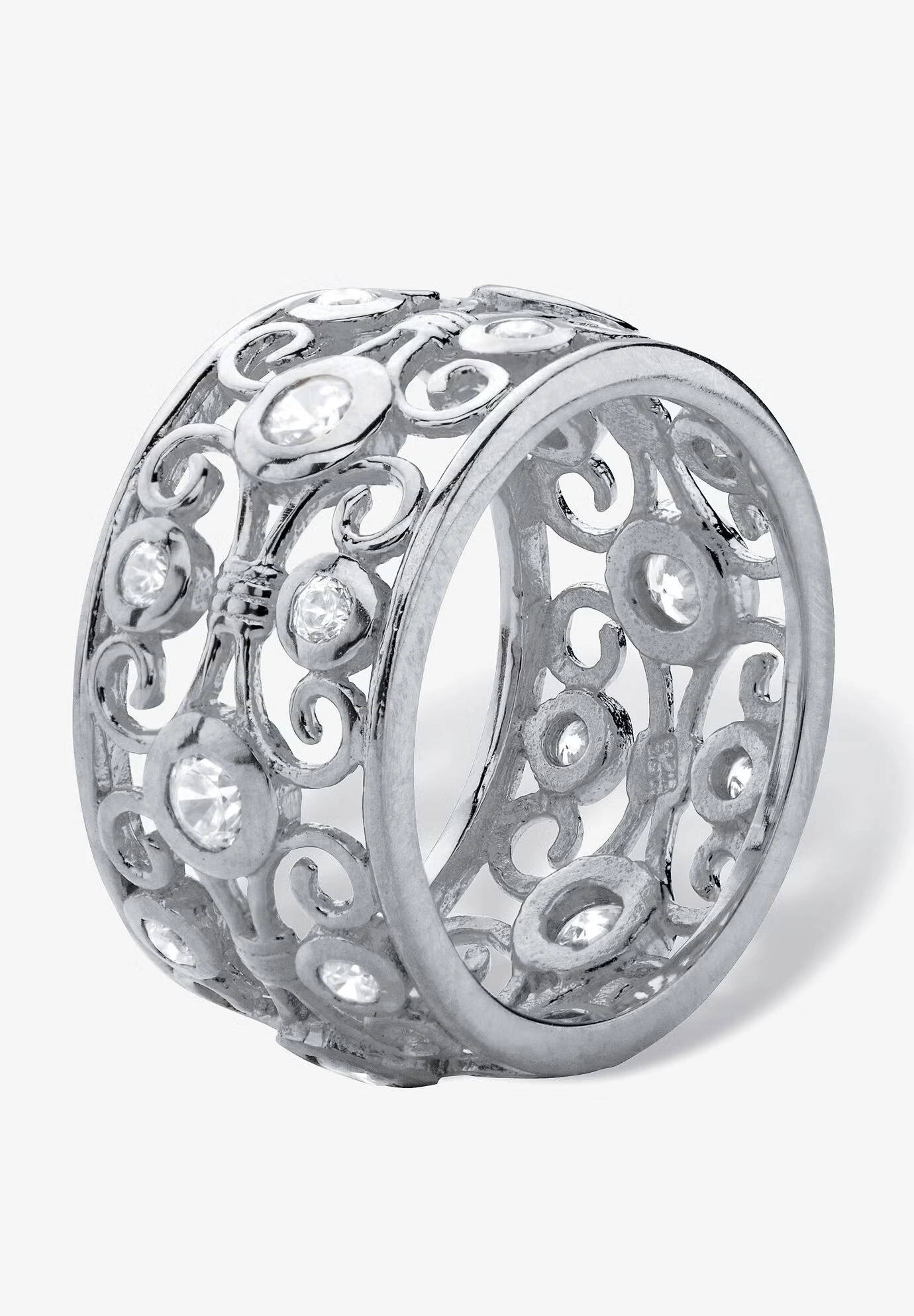 1 Tcw Round Cubic Zirconia .925 Sterling Silver Scroll Eternity Ring