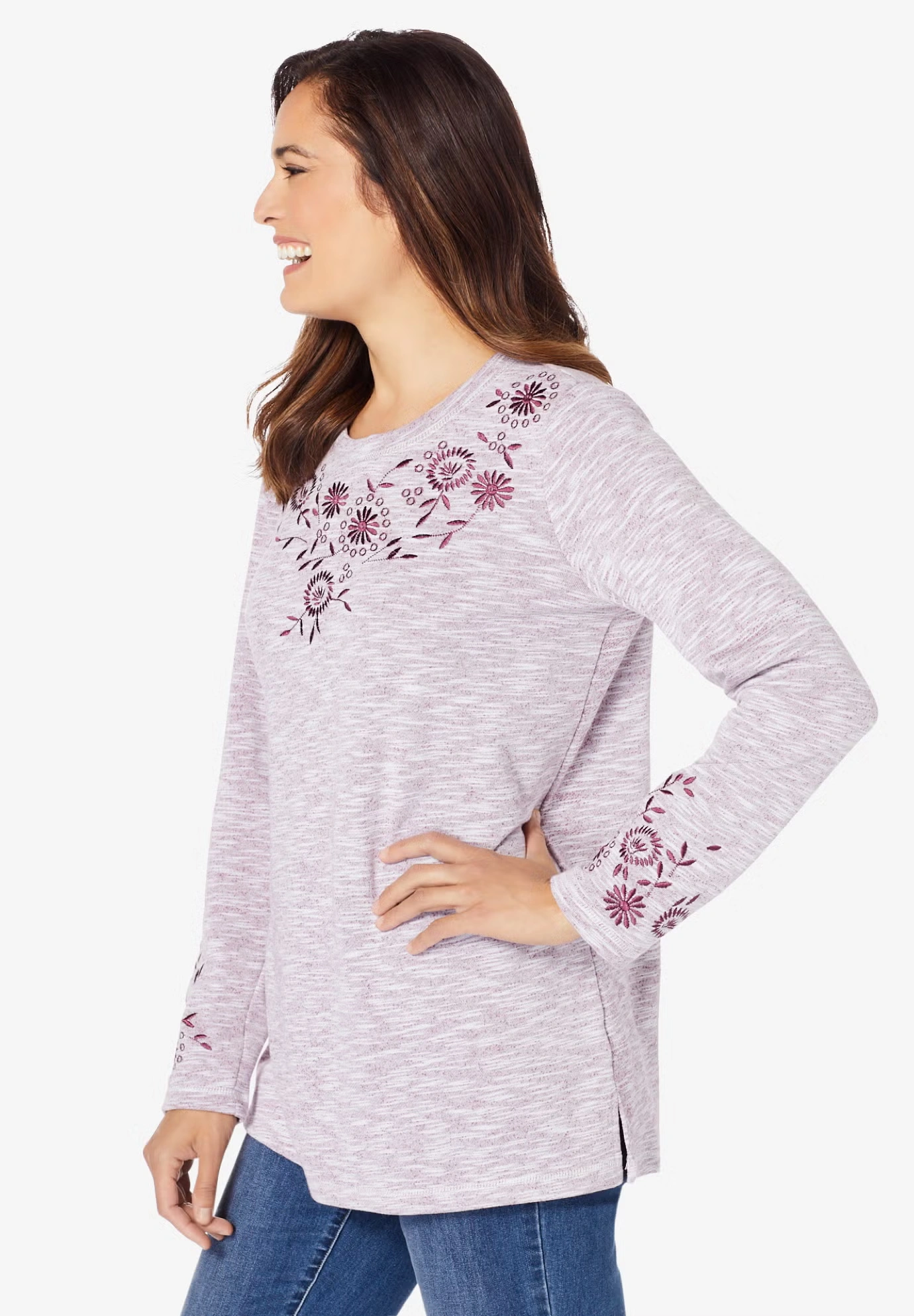 Floral Embroidered Sweatshirt Tee 3 Floral Embroidered Sweatshirt Tee