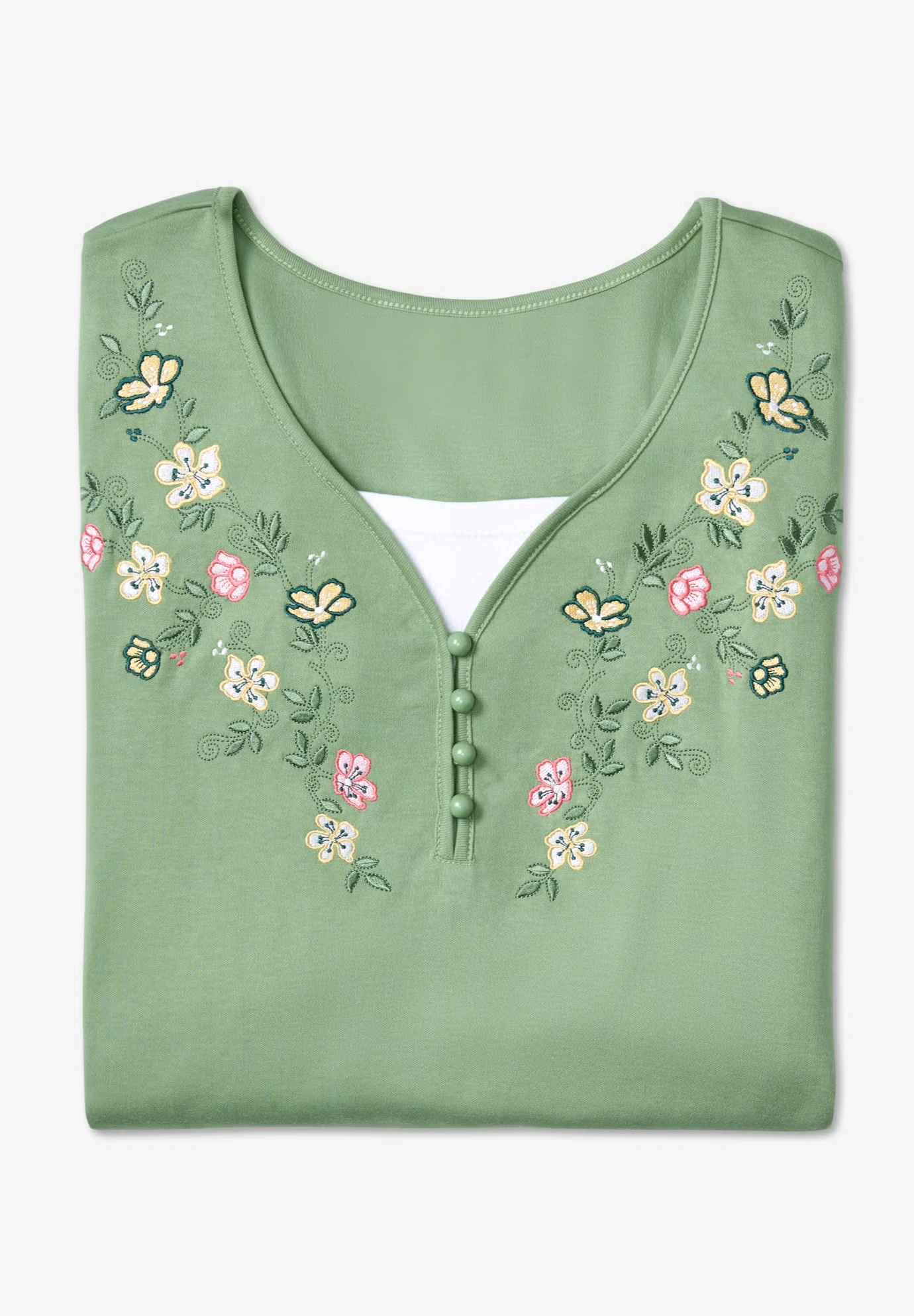 7-Day Layered-Look Embroidered Henley Tunic 3 7-Day Layered-Look Embroidered Henley Tunic