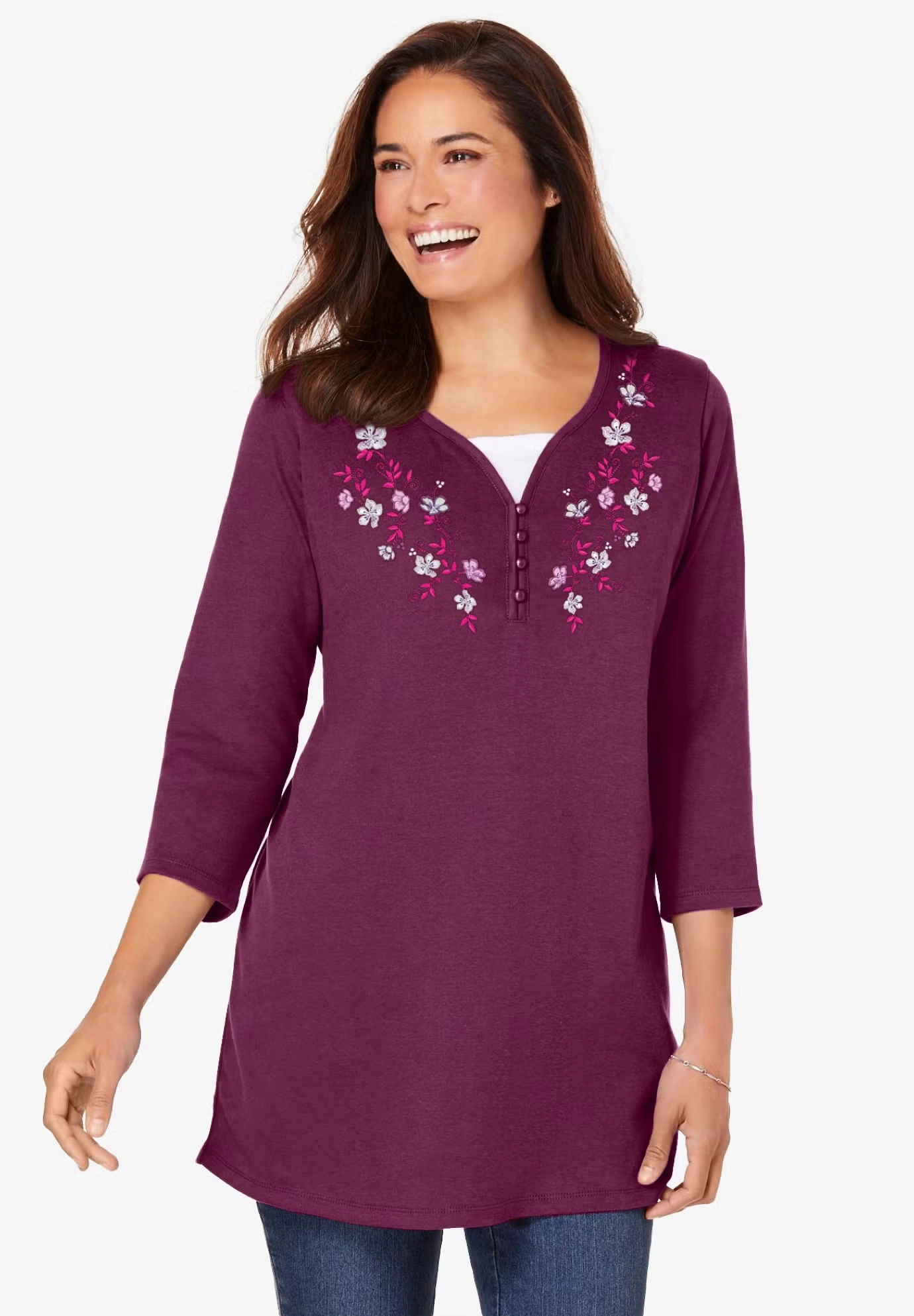 7-Day Layered-Look Embroidered Henley Tunic 4 7-Day Layered-Look Embroidered Henley Tunic