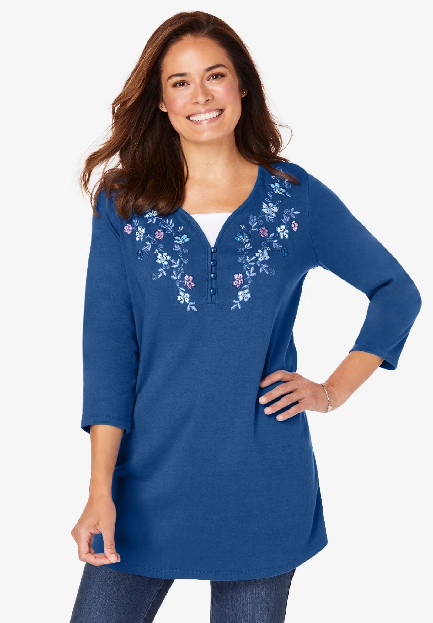 7-Day Layered-Look Embroidered Henley Tunic 5 7-Day Layered-Look Embroidered Henley Tunic
