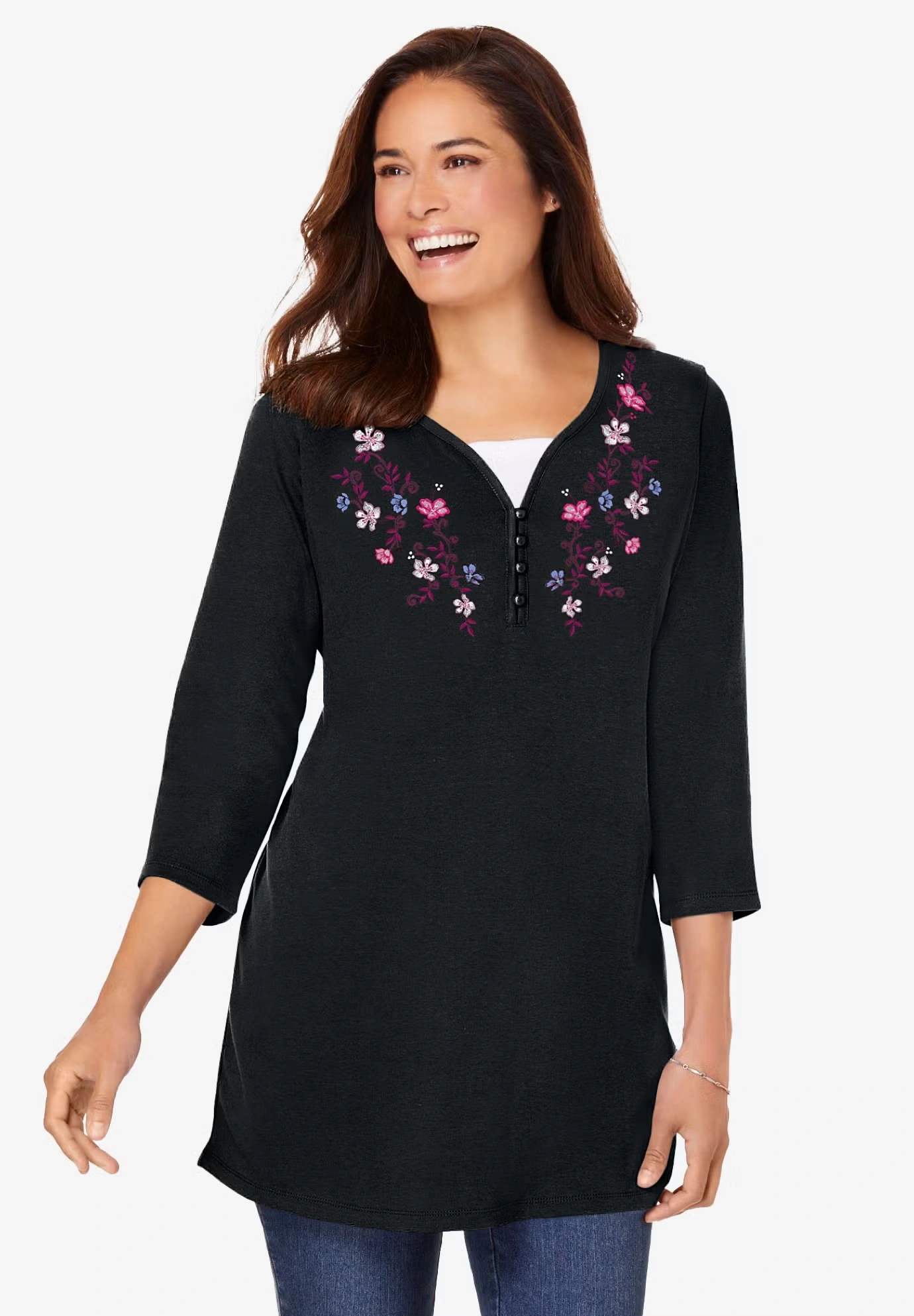 7-Day Layered-Look Embroidered Henley Tunic 6 7-Day Layered-Look Embroidered Henley Tunic