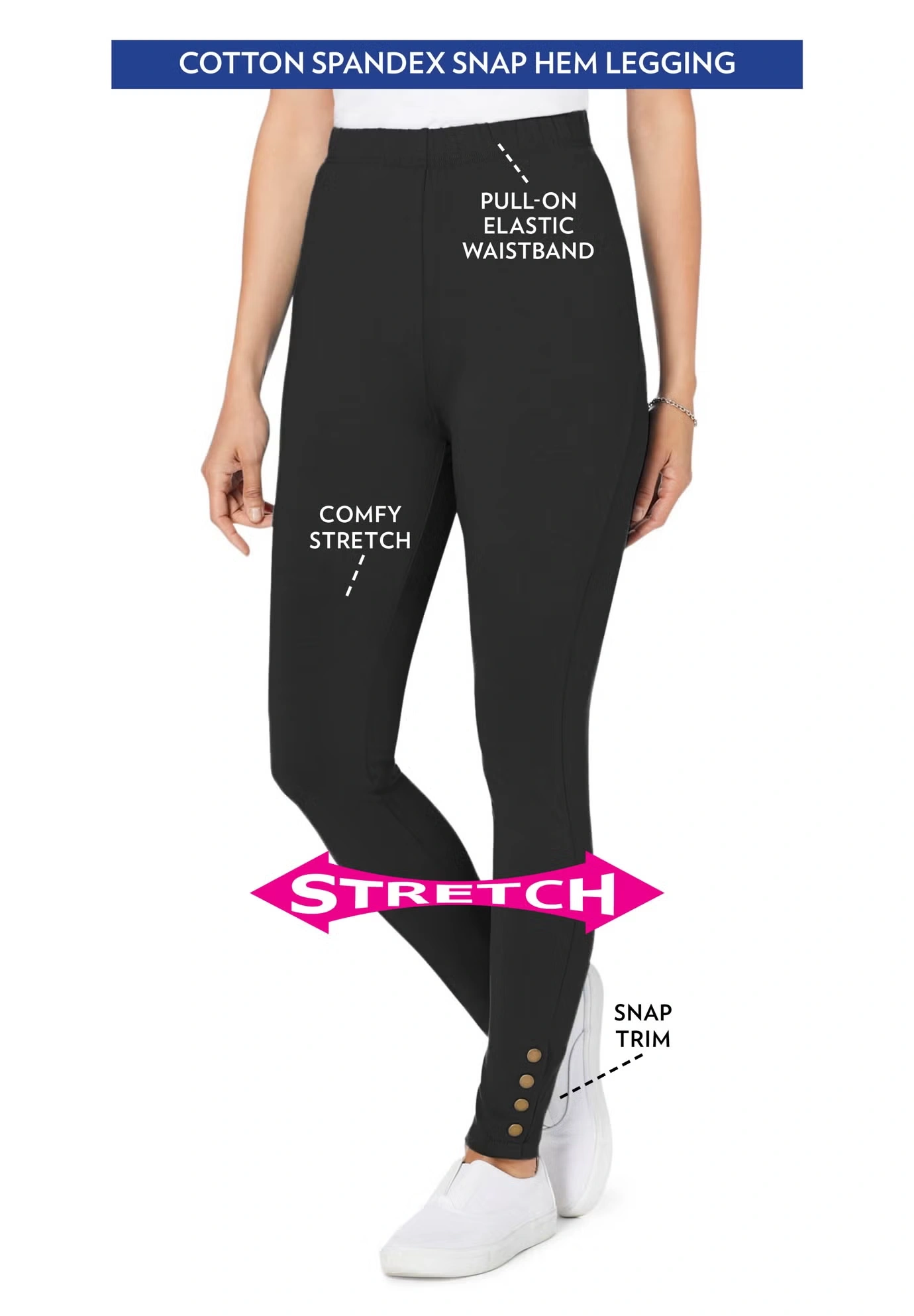 Stretch Cotton Snap-Trim Legging