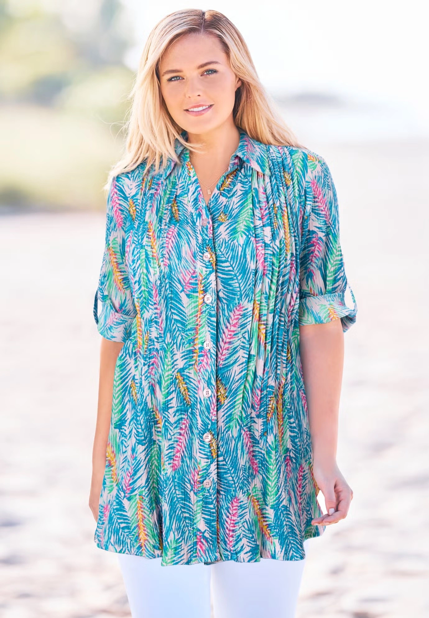 Pintucked Button Down Gauze Shirt