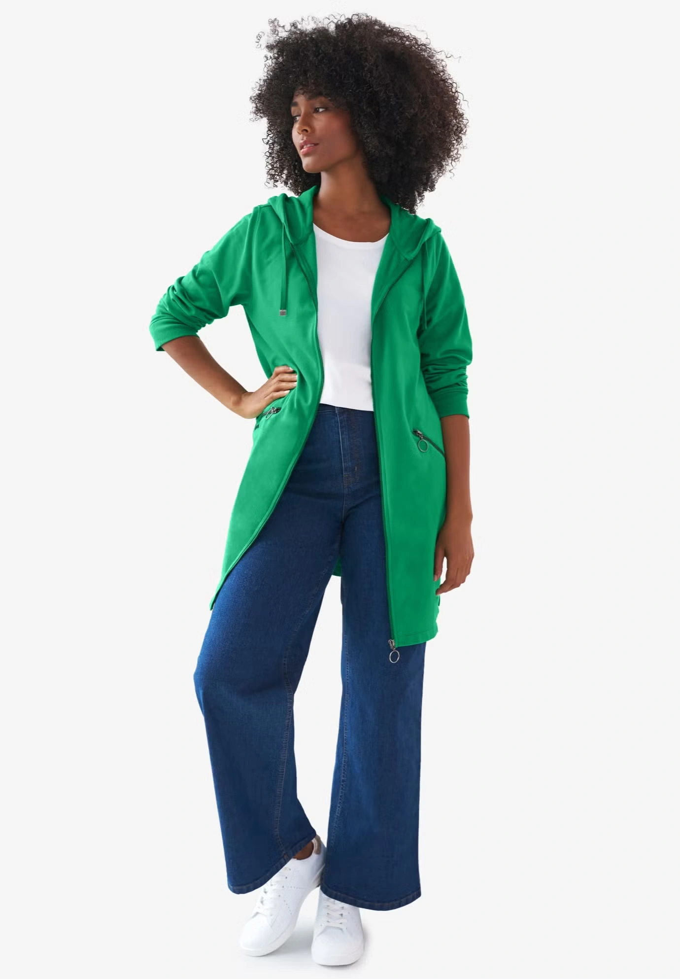 French Terry Zip-Front Hoodie With Zip Pockets 4 French Terry Zip-Front Hoodie With Zip Pockets