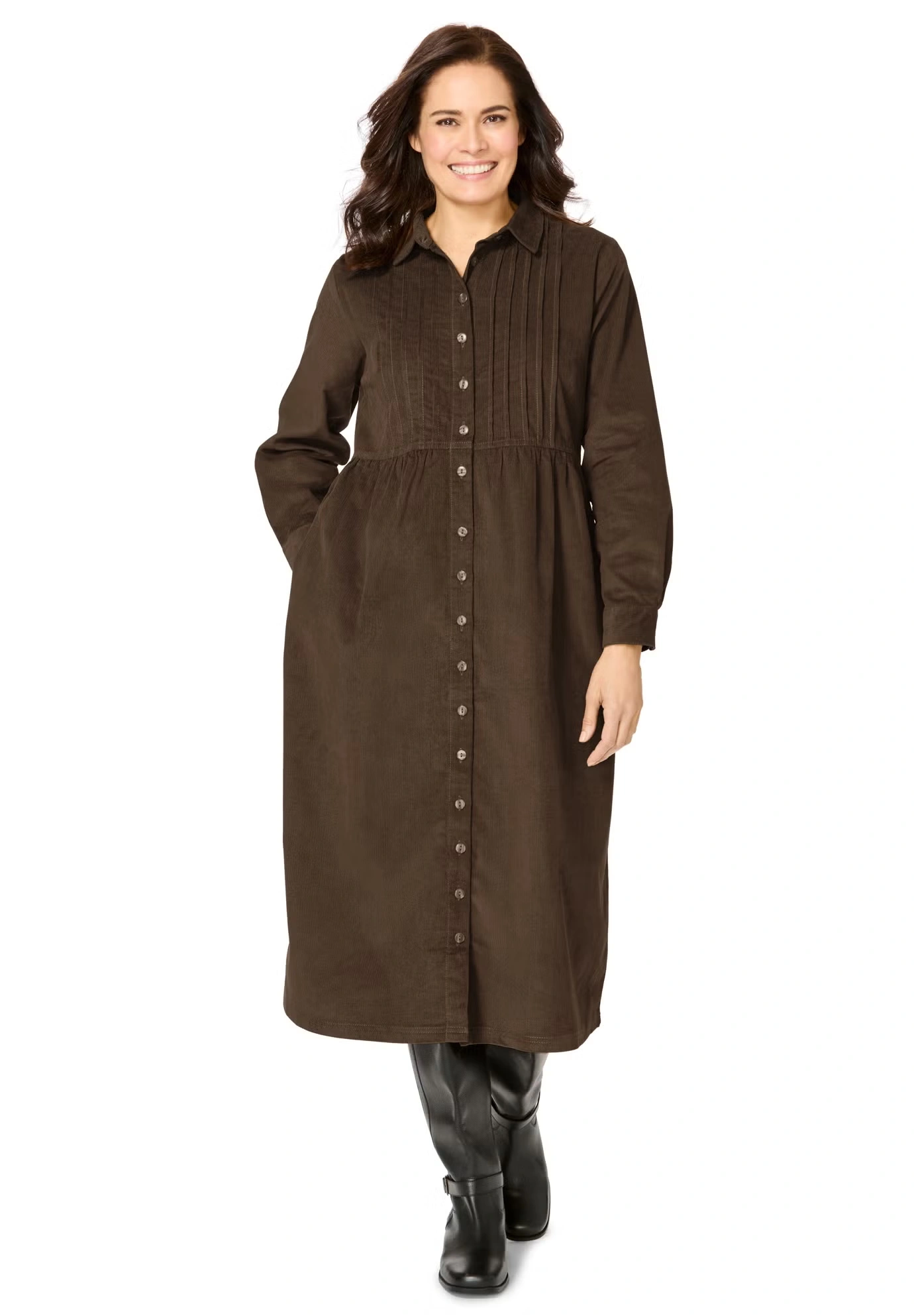 Button Front Corduroy Dress