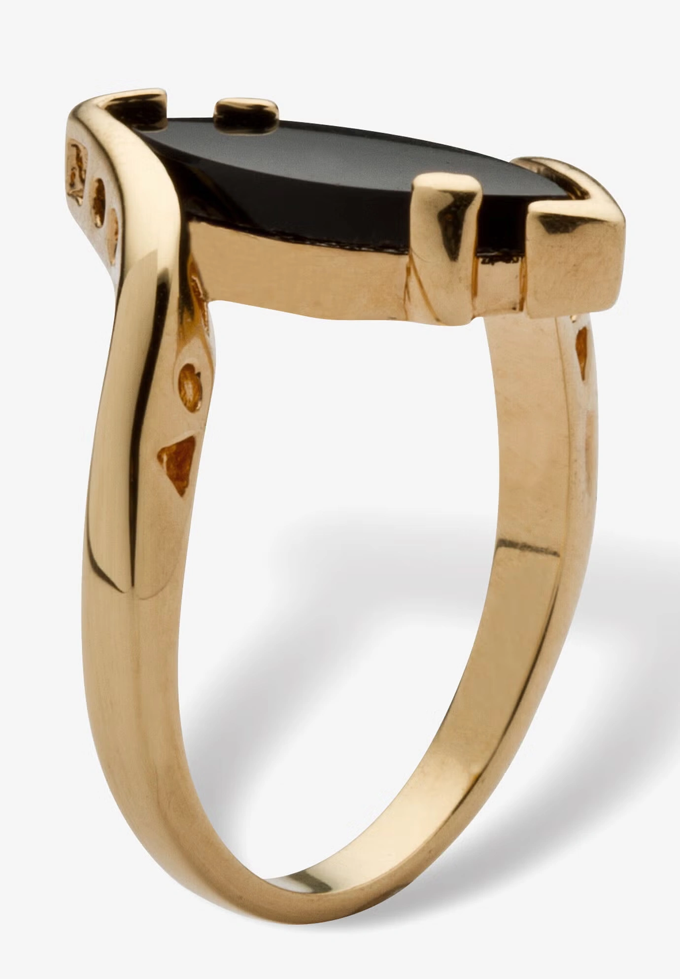 18k Yellow Gold-Plated Natural Black Onyx Marquise Shaped Bypass Ring