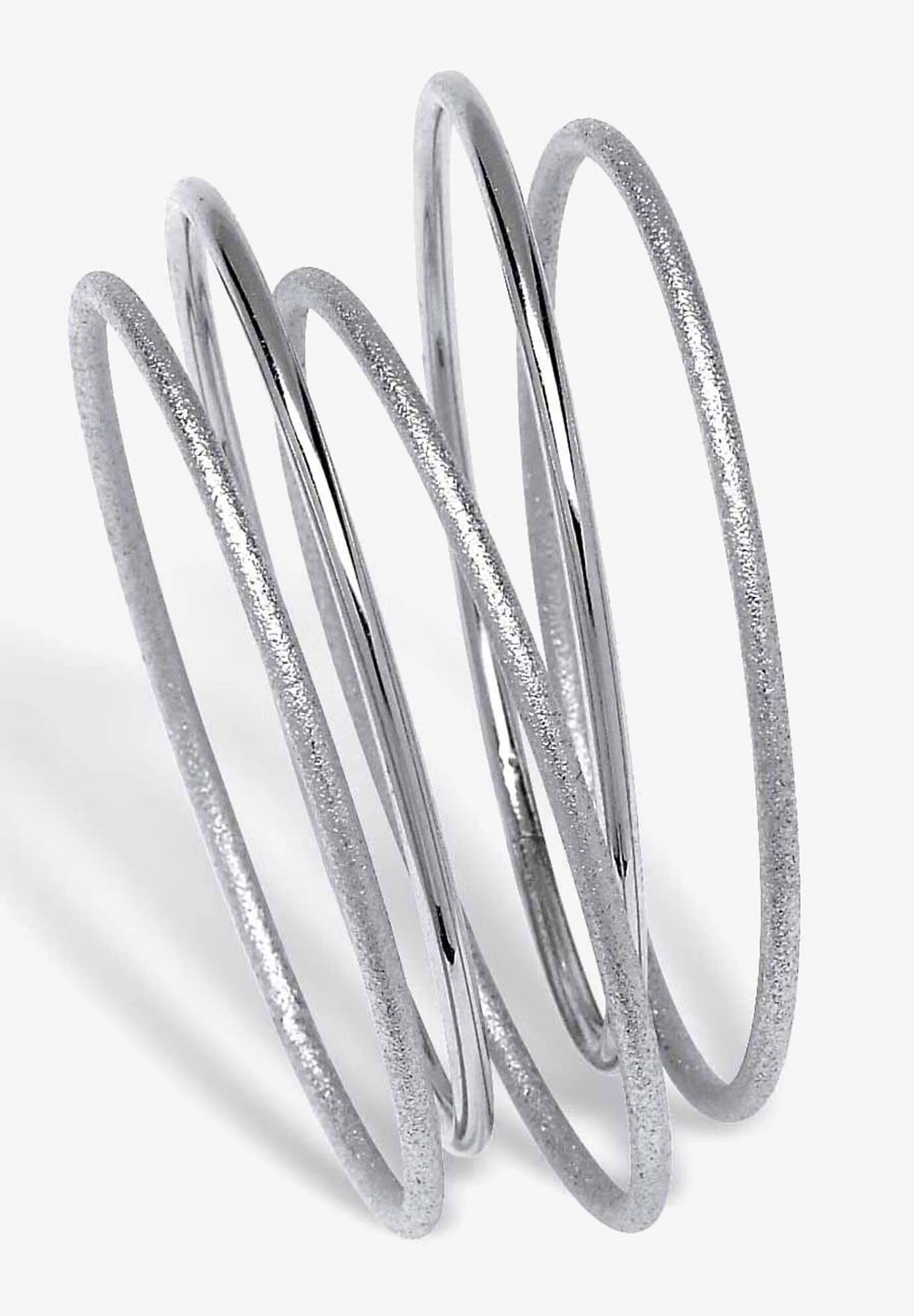 Silvertone 5 Piece Bangle Bracelet Set, 9"