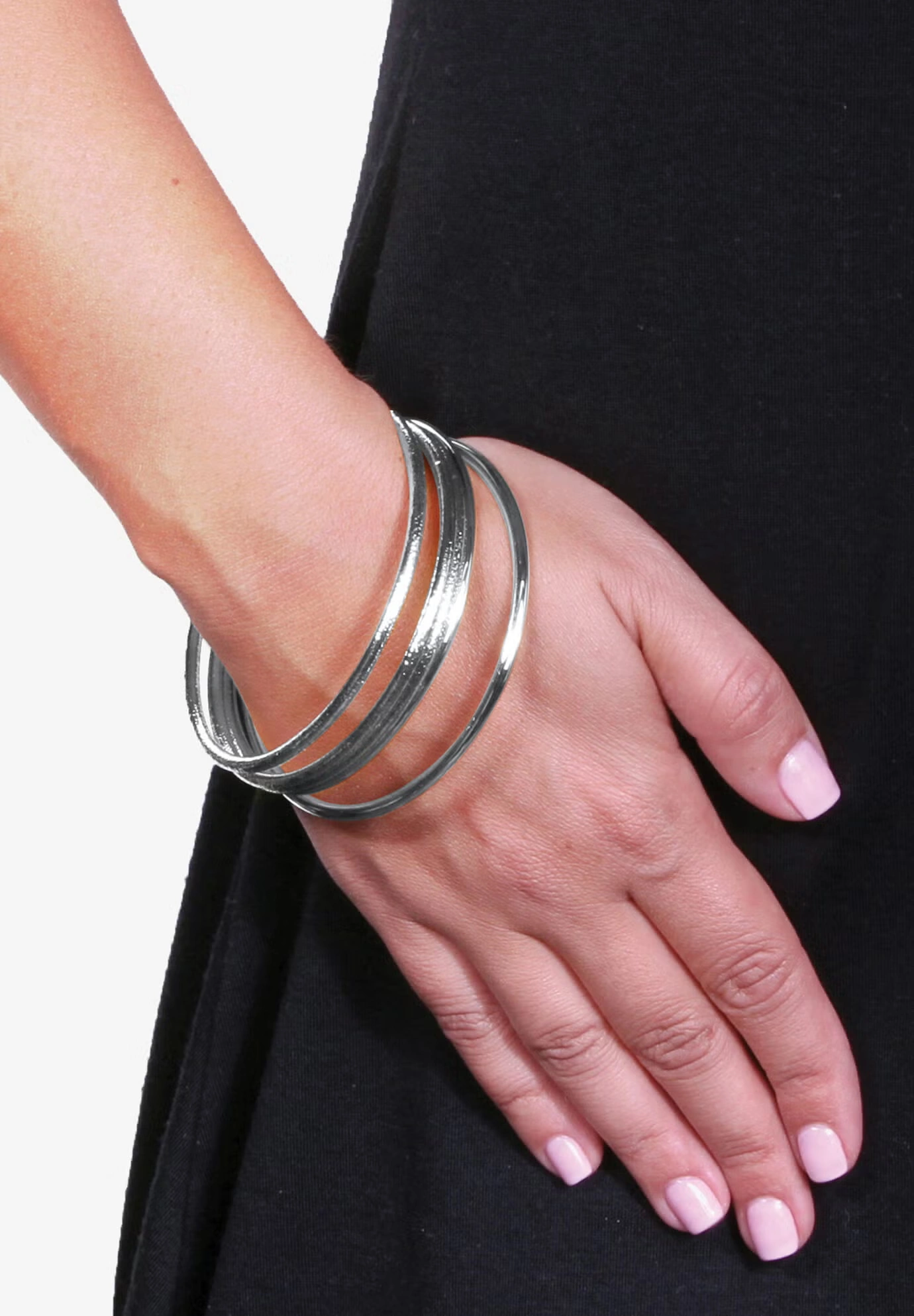 Silvertone 5 Piece Bangle Bracelet Set, 9" 3 Silvertone 5 Piece Bangle Bracelet Set, 9"