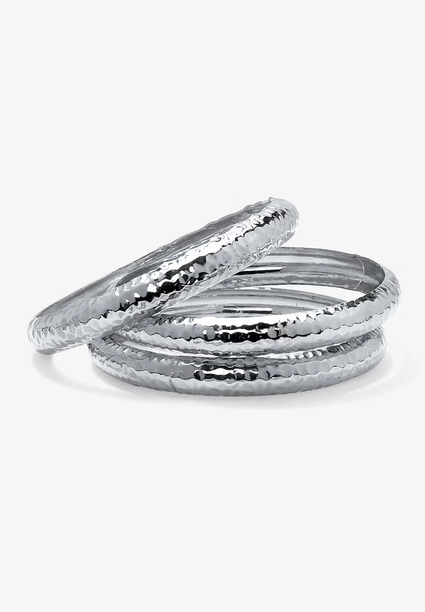 Silvertone Hammered 3 Piece Stack Bracelet Set, 8.5"