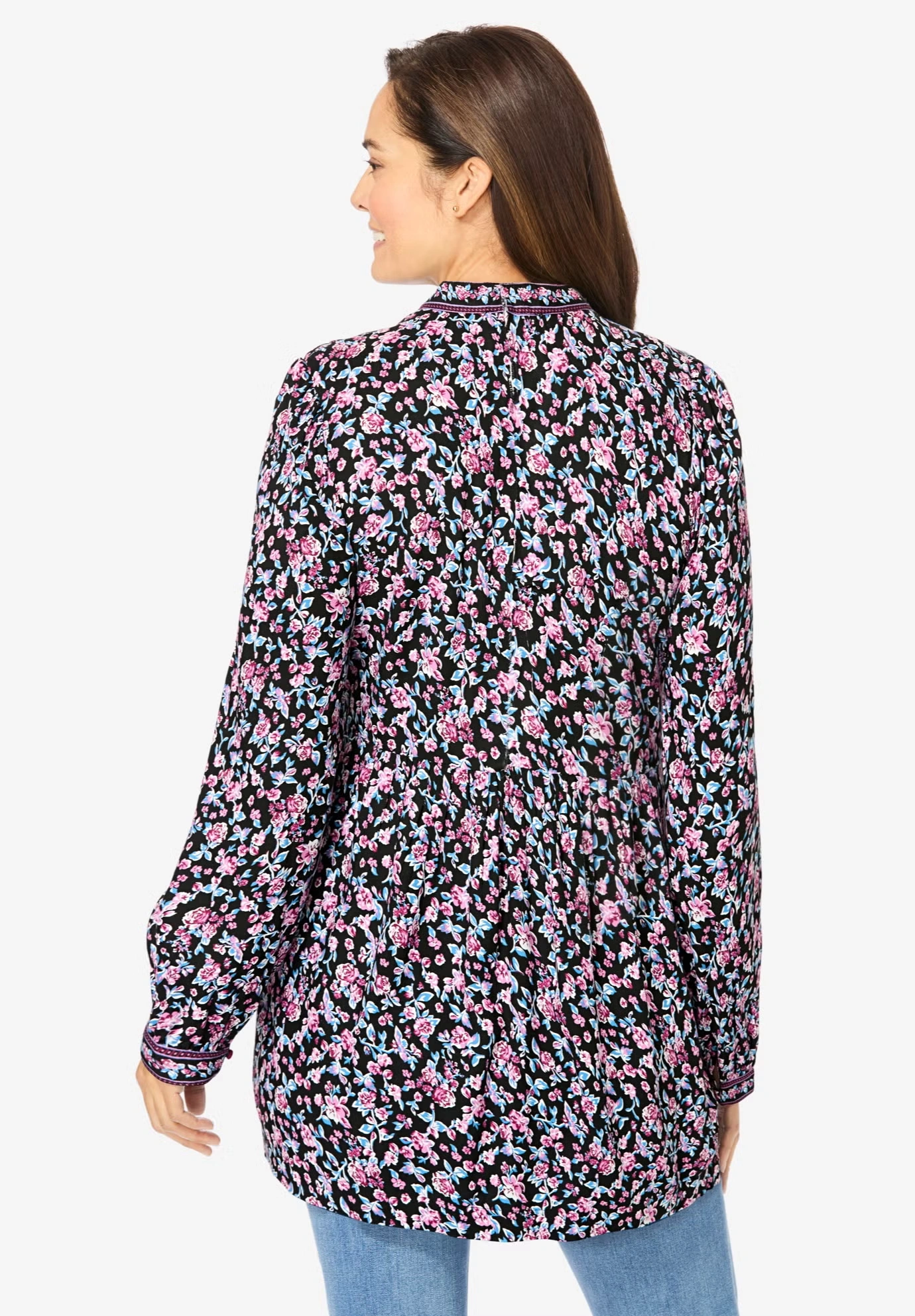 Button-Front Mixed Print Tunic
