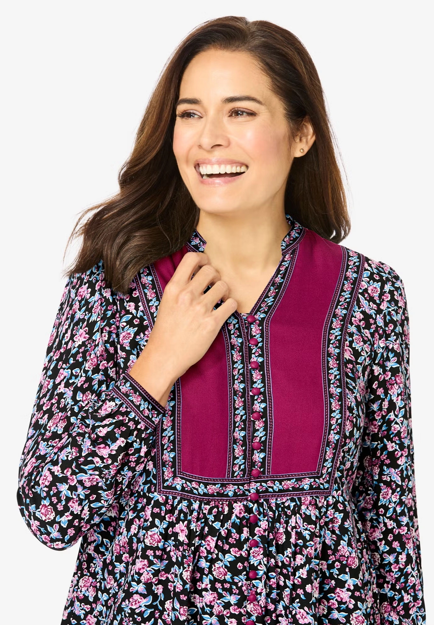 Button-Front Mixed Print Tunic 4 Button-Front Mixed Print Tunic