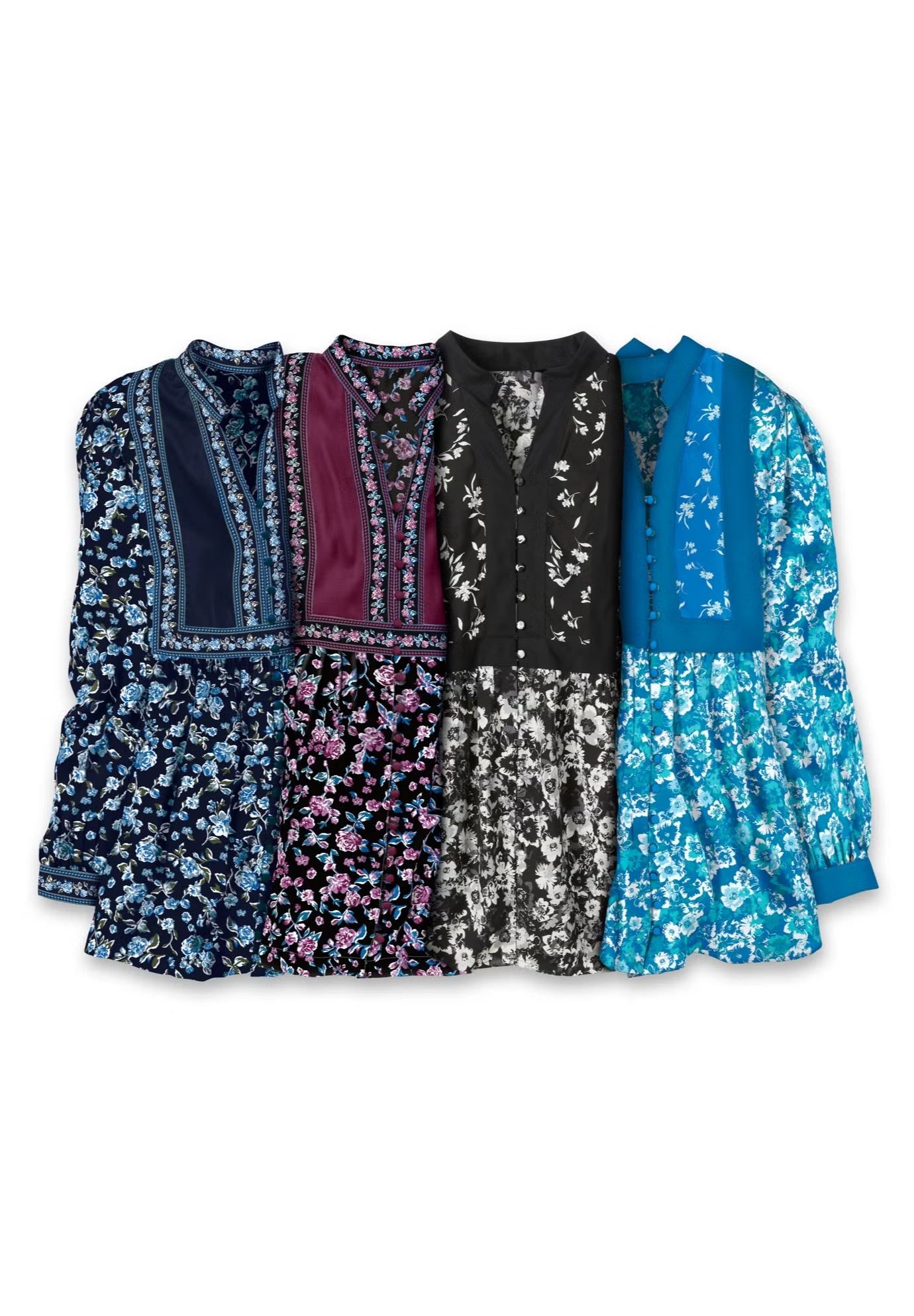 Button-Front Mixed Print Tunic 5 Button-Front Mixed Print Tunic