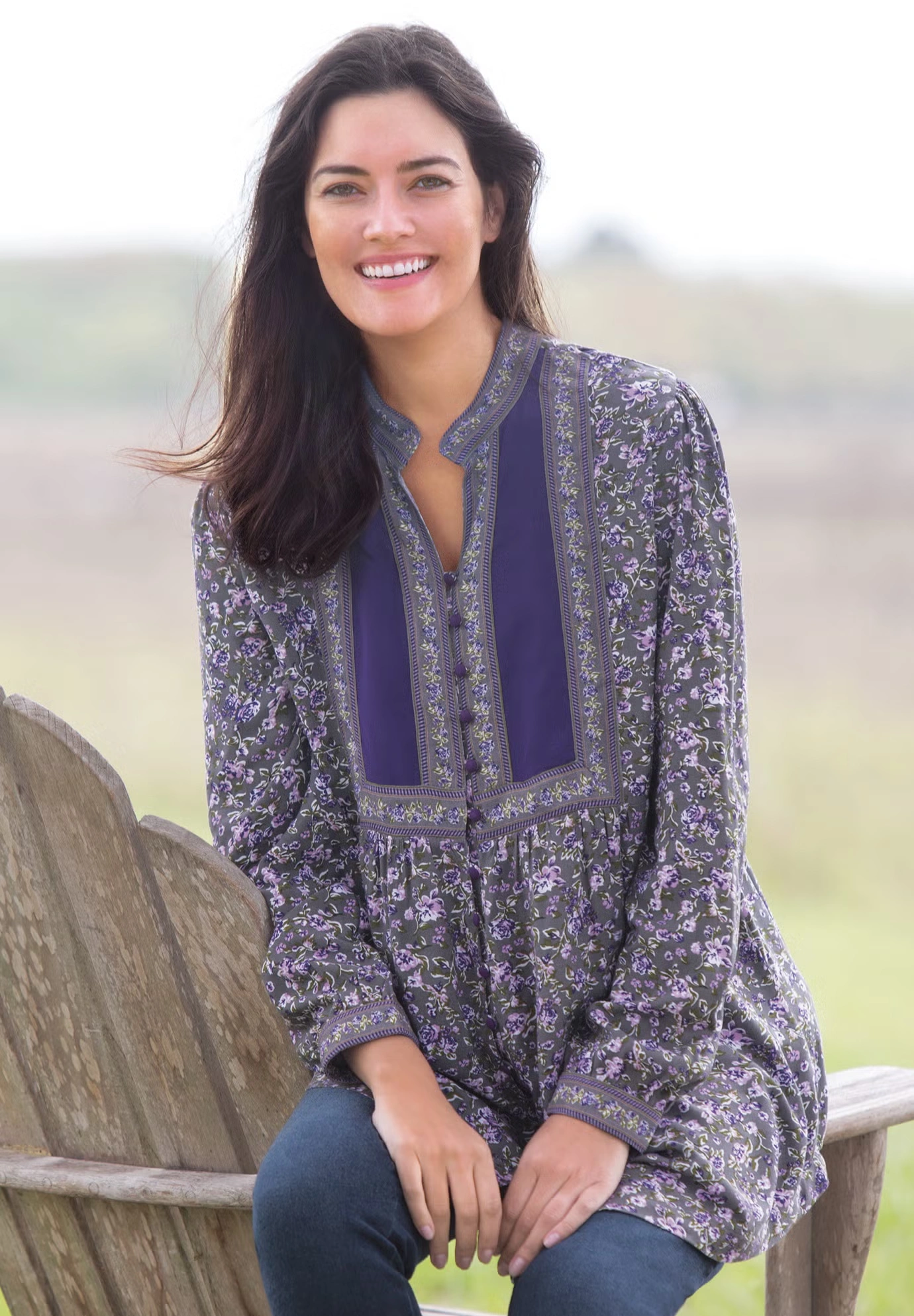 Button-Front Mixed Print Tunic 6 Button-Front Mixed Print Tunic