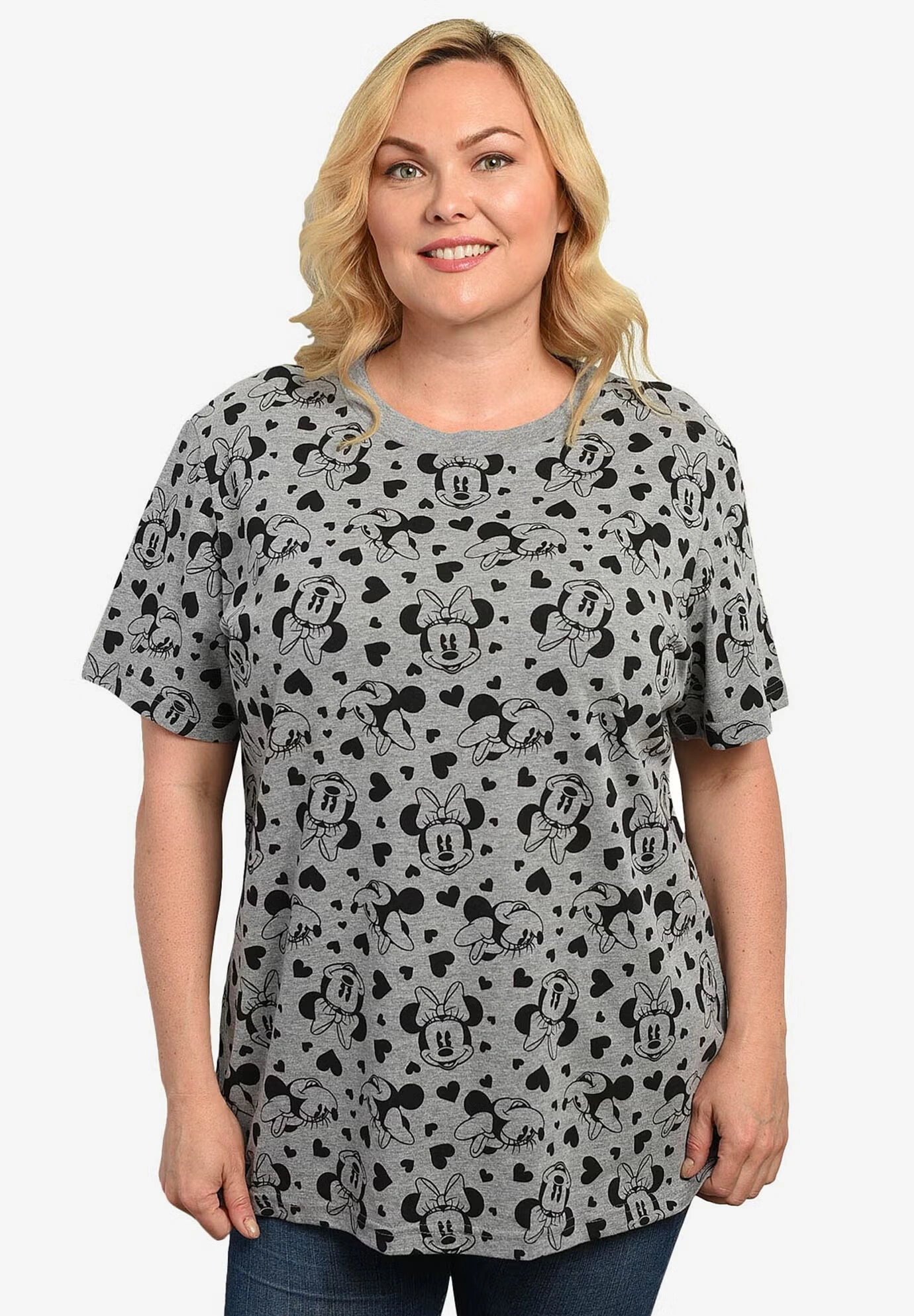 Disney Women's Minnie Mouse Hearts All-Over T-Shirt Gray