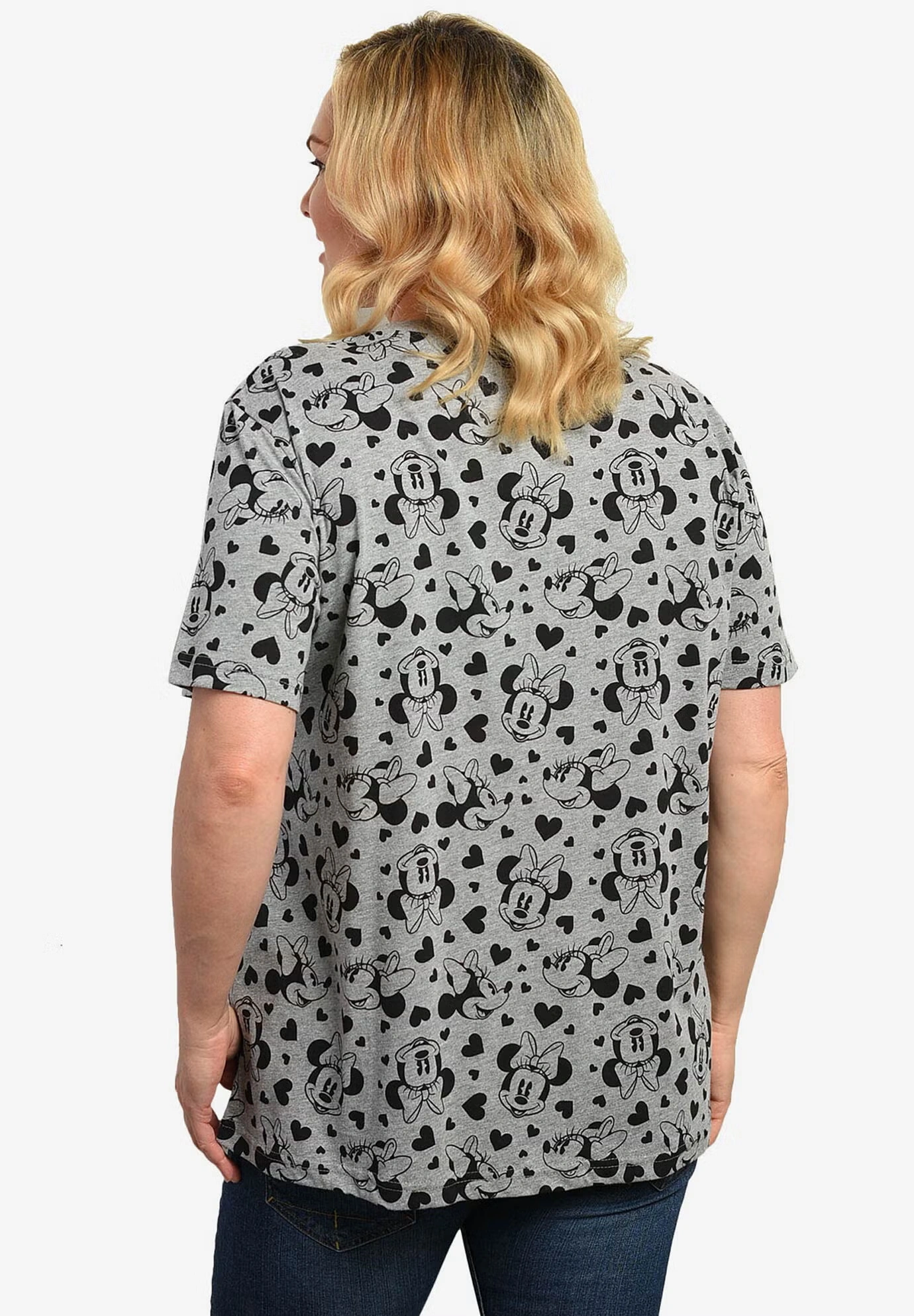 Disney Women's Minnie Mouse Hearts All-Over T-Shirt Gray