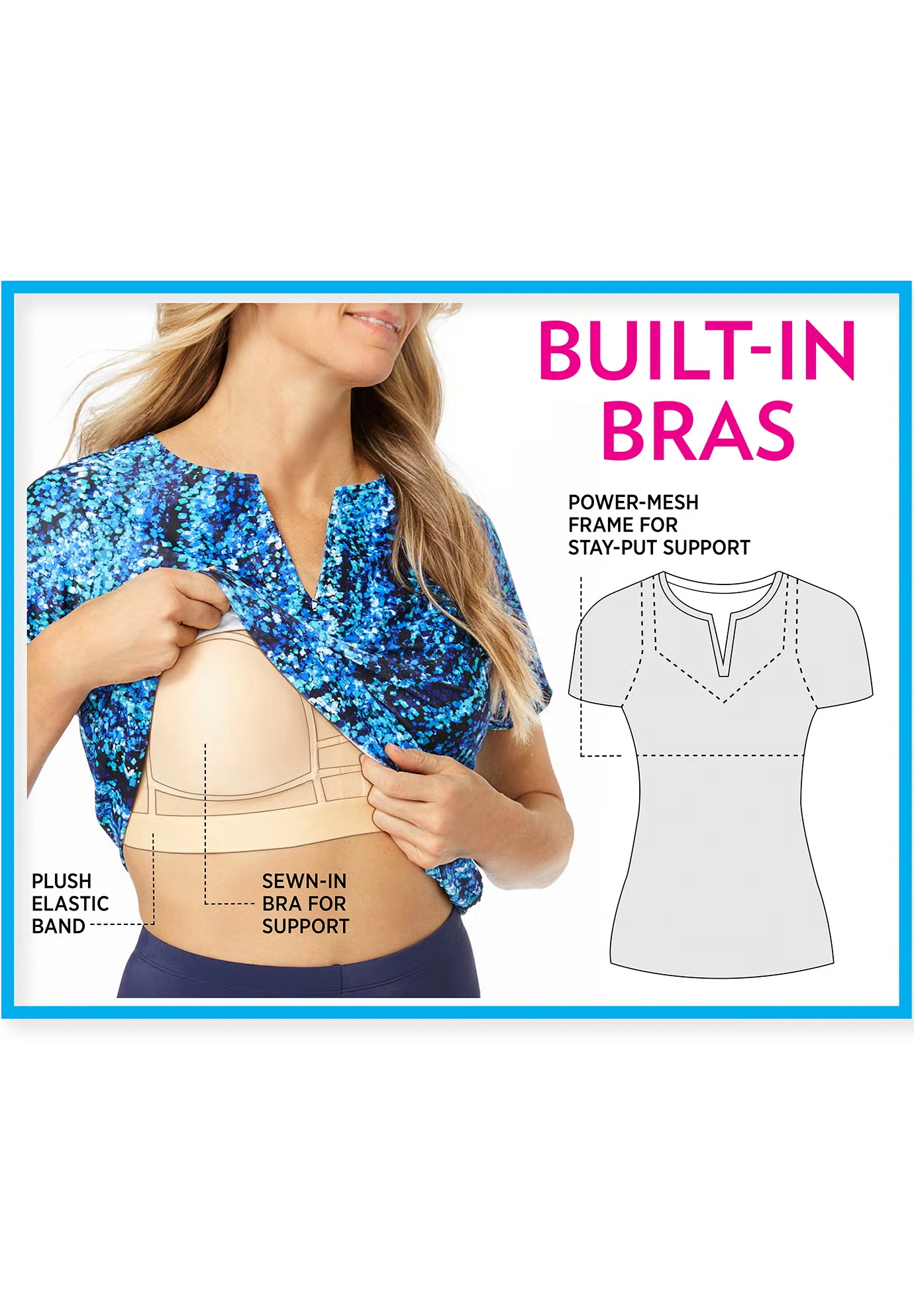 Split-Neck Short Sleeve Swim Tee with Built-In Bra 5 Split-Neck Short Sleeve Swim Tee with Built-In Bra