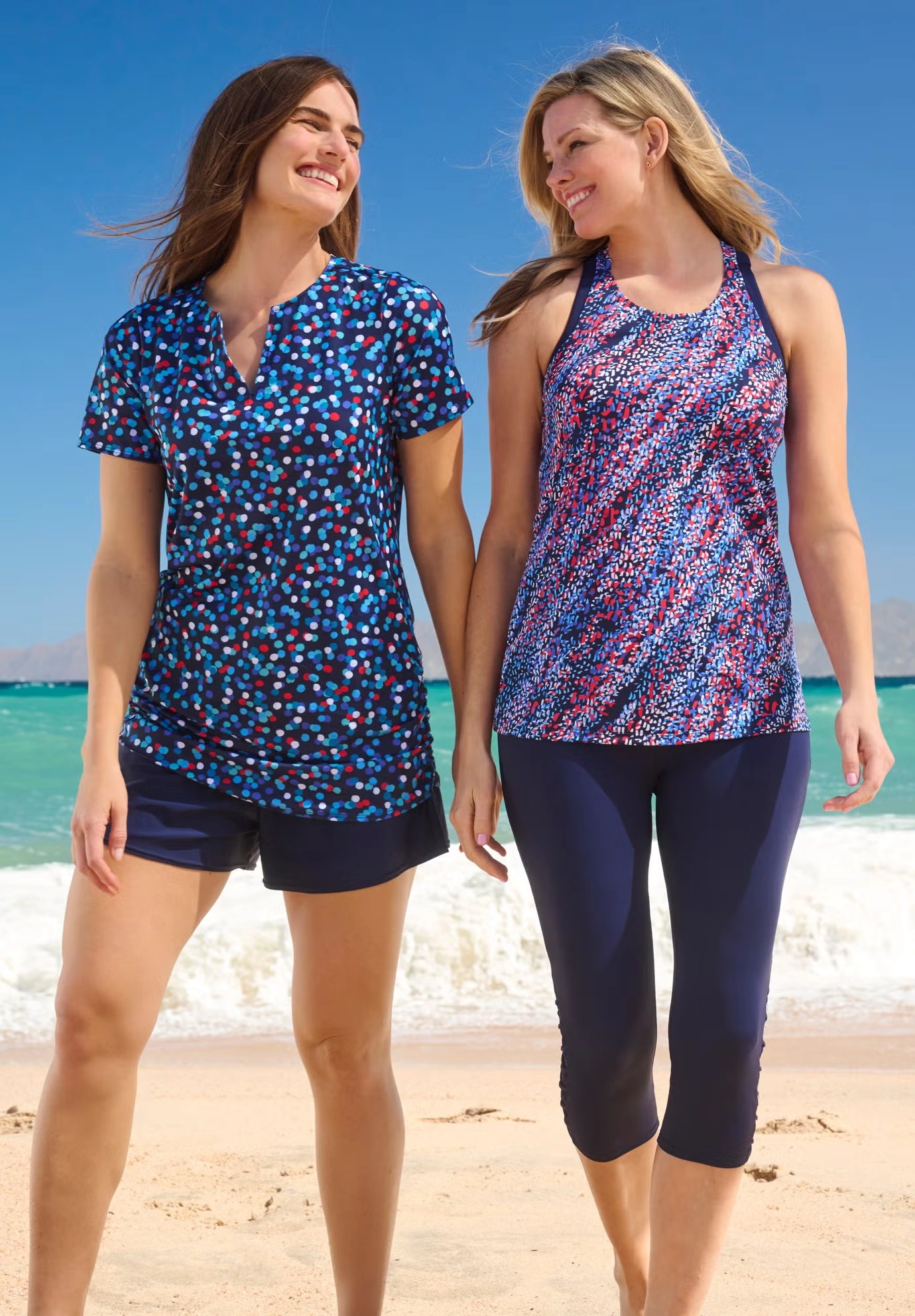 Split-Neck Short Sleeve Swim Tee with Built-In Bra 6 Split-Neck Short Sleeve Swim Tee with Built-In Bra