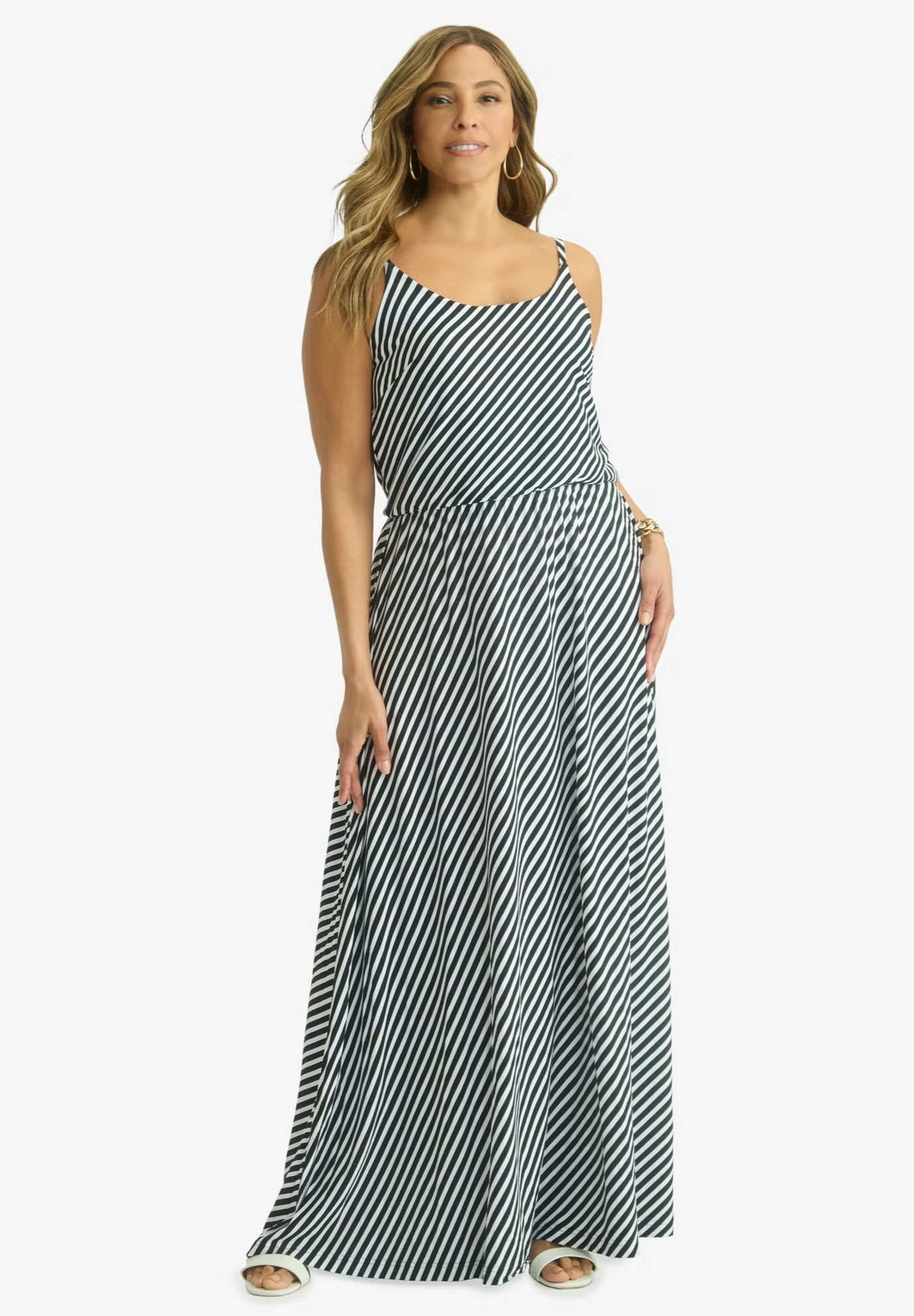 Stretch Knit Blouson Maxi Dress