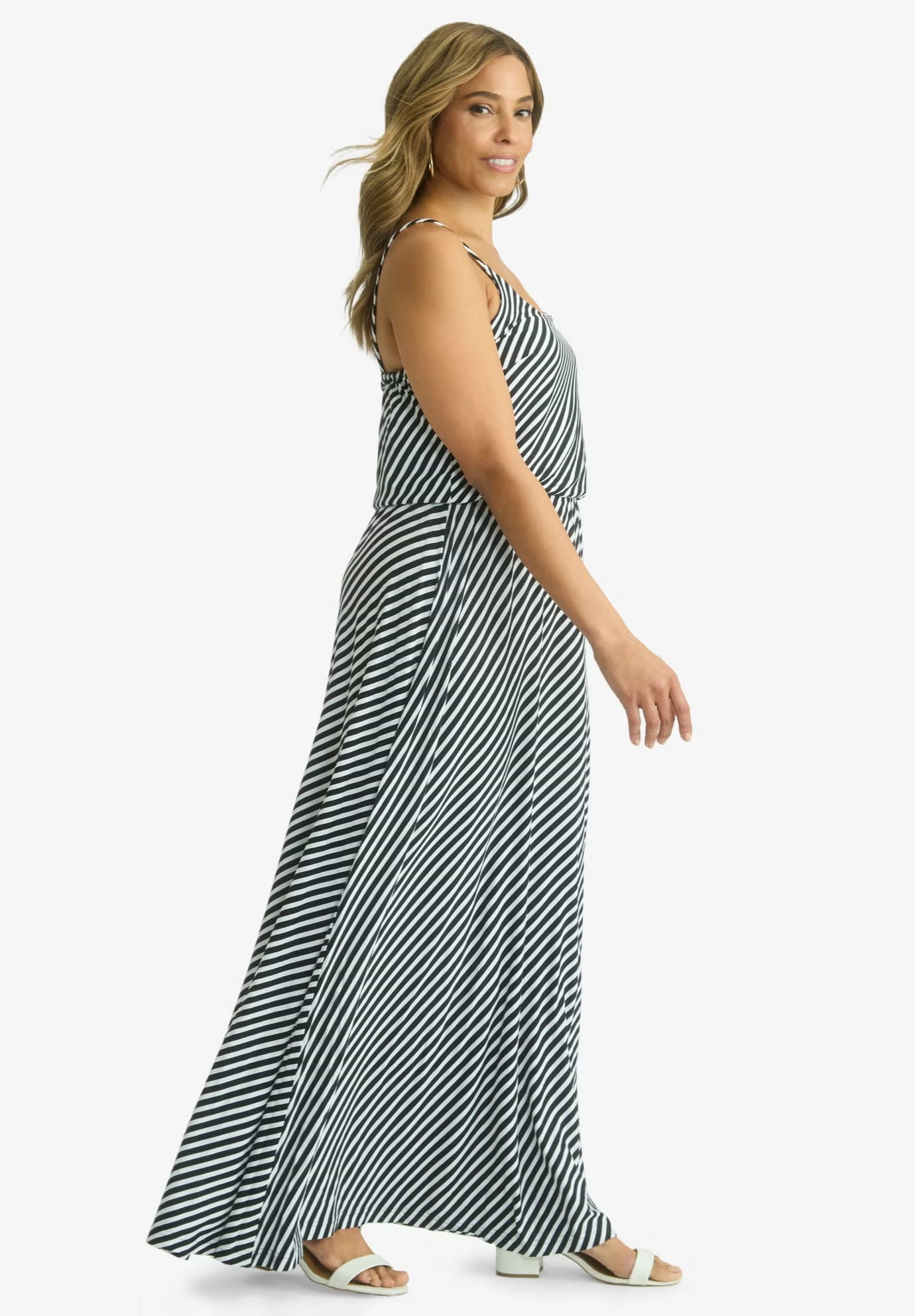 Stretch Knit Blouson Maxi Dress
