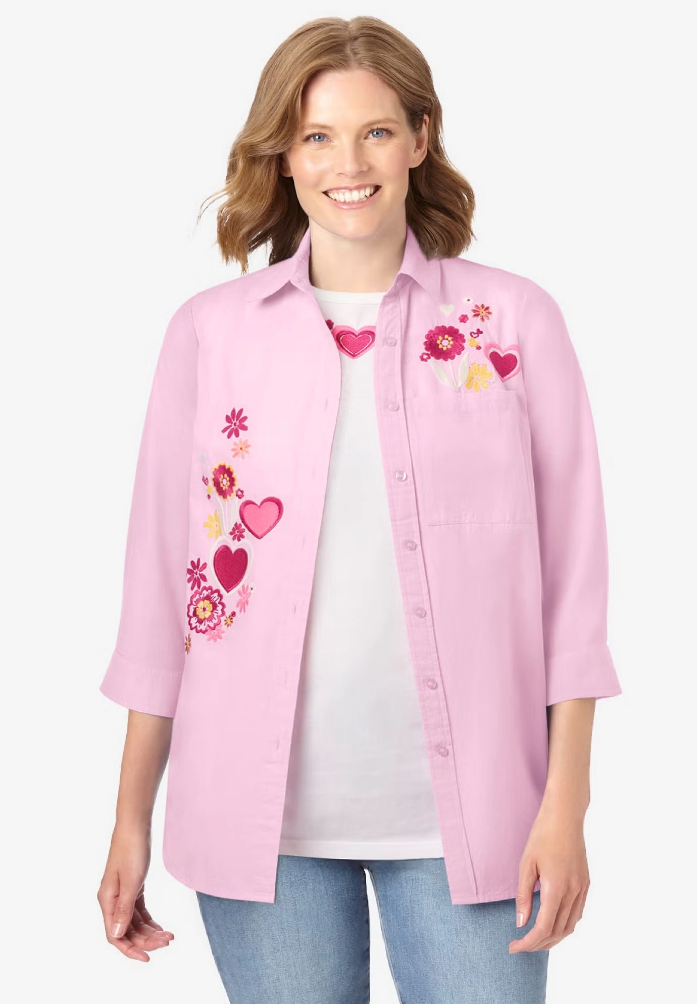 2-Piece Embroidered Poplin Tunic and Tee Set