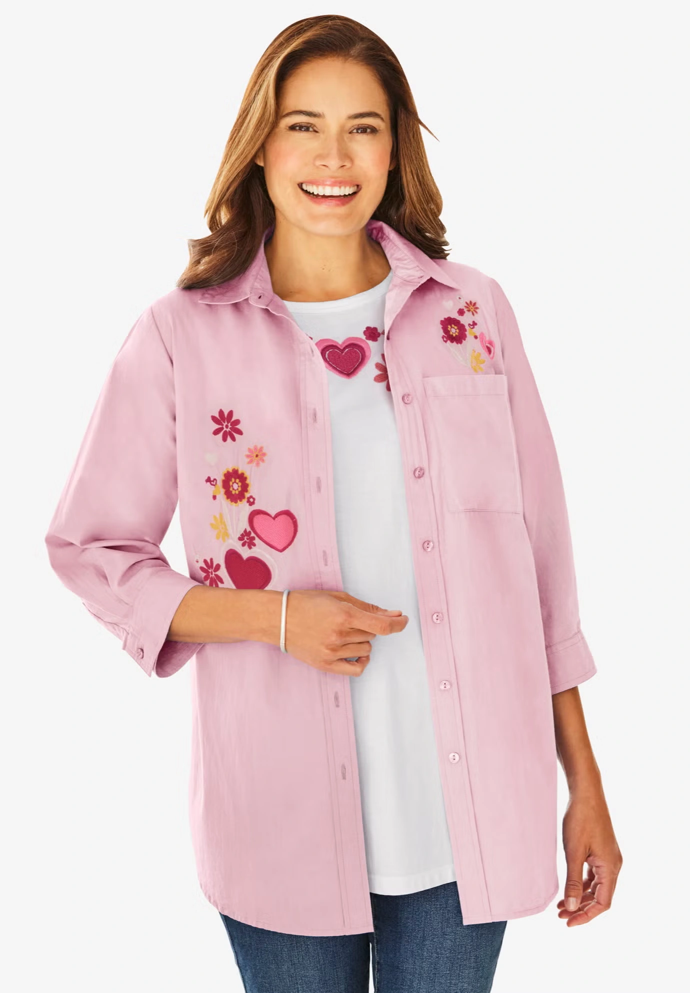 2-Piece Embroidered Poplin Tunic and Tee Set 4 2-Piece Embroidered Poplin Tunic and Tee Set