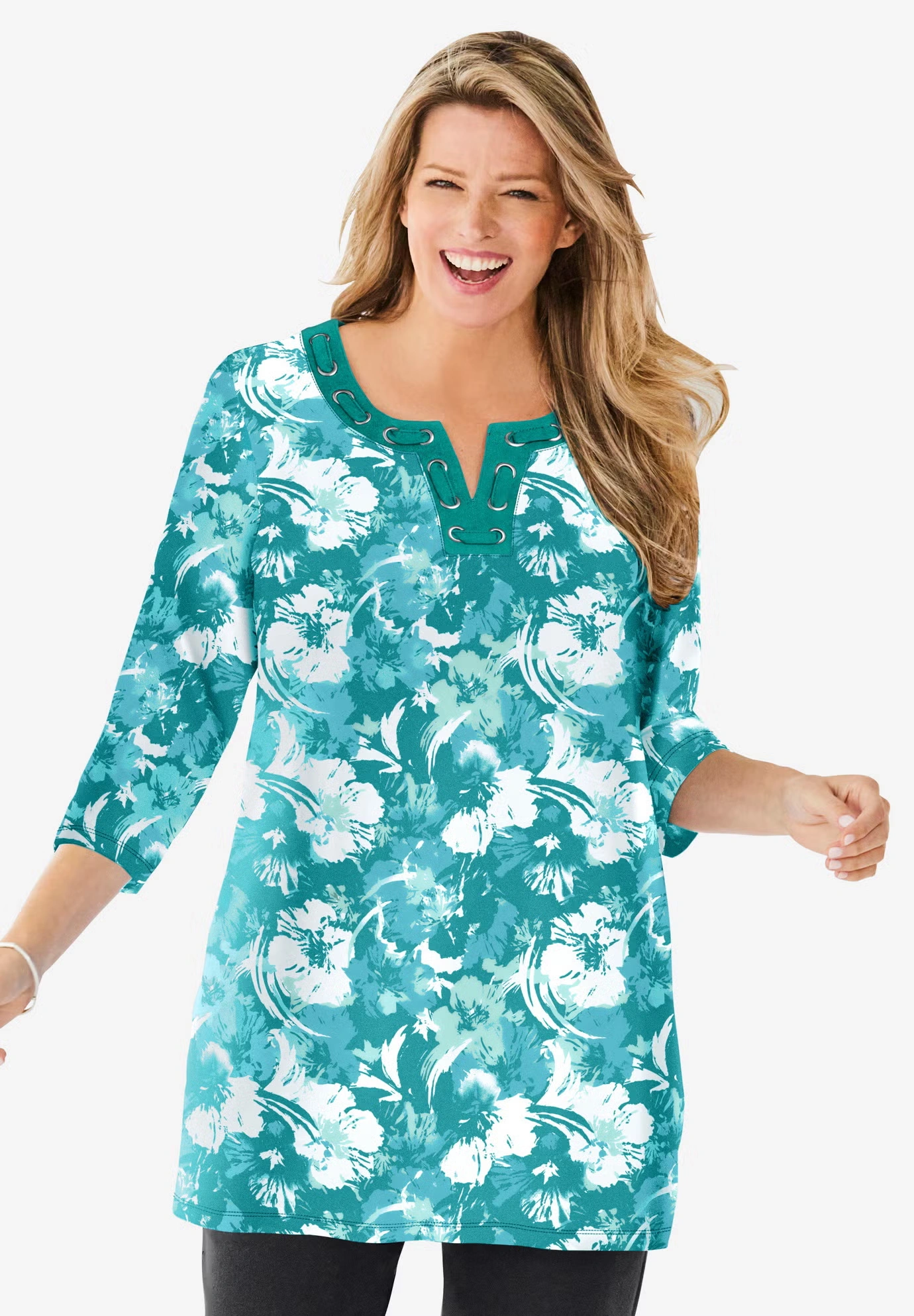 7-Day Three-Quarter Sleeve Grommet Notch Tunic