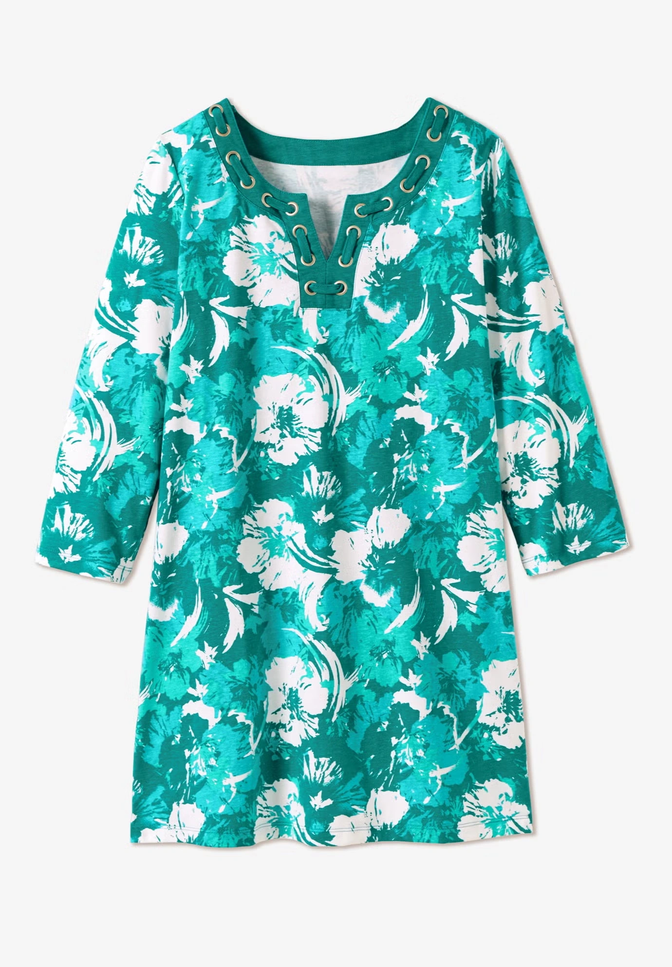 7-Day Three-Quarter Sleeve Grommet Notch Tunic 4 7-Day Three-Quarter Sleeve Grommet Notch Tunic