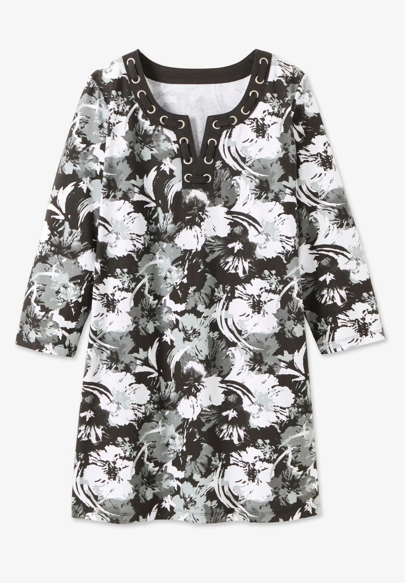 7-Day Three-Quarter Sleeve Grommet Notch Tunic 6 7-Day Three-Quarter Sleeve Grommet Notch Tunic