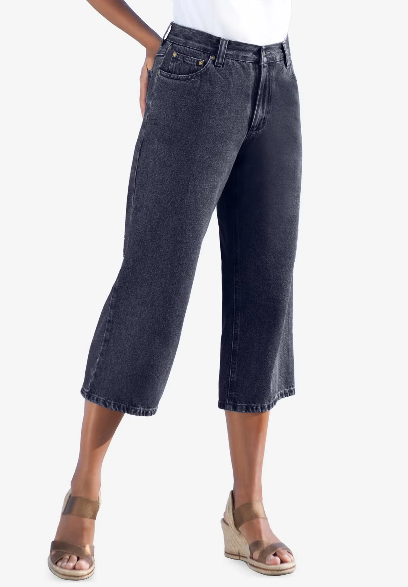 Perfect 5-Pocket Back-Elastic Denim Capri