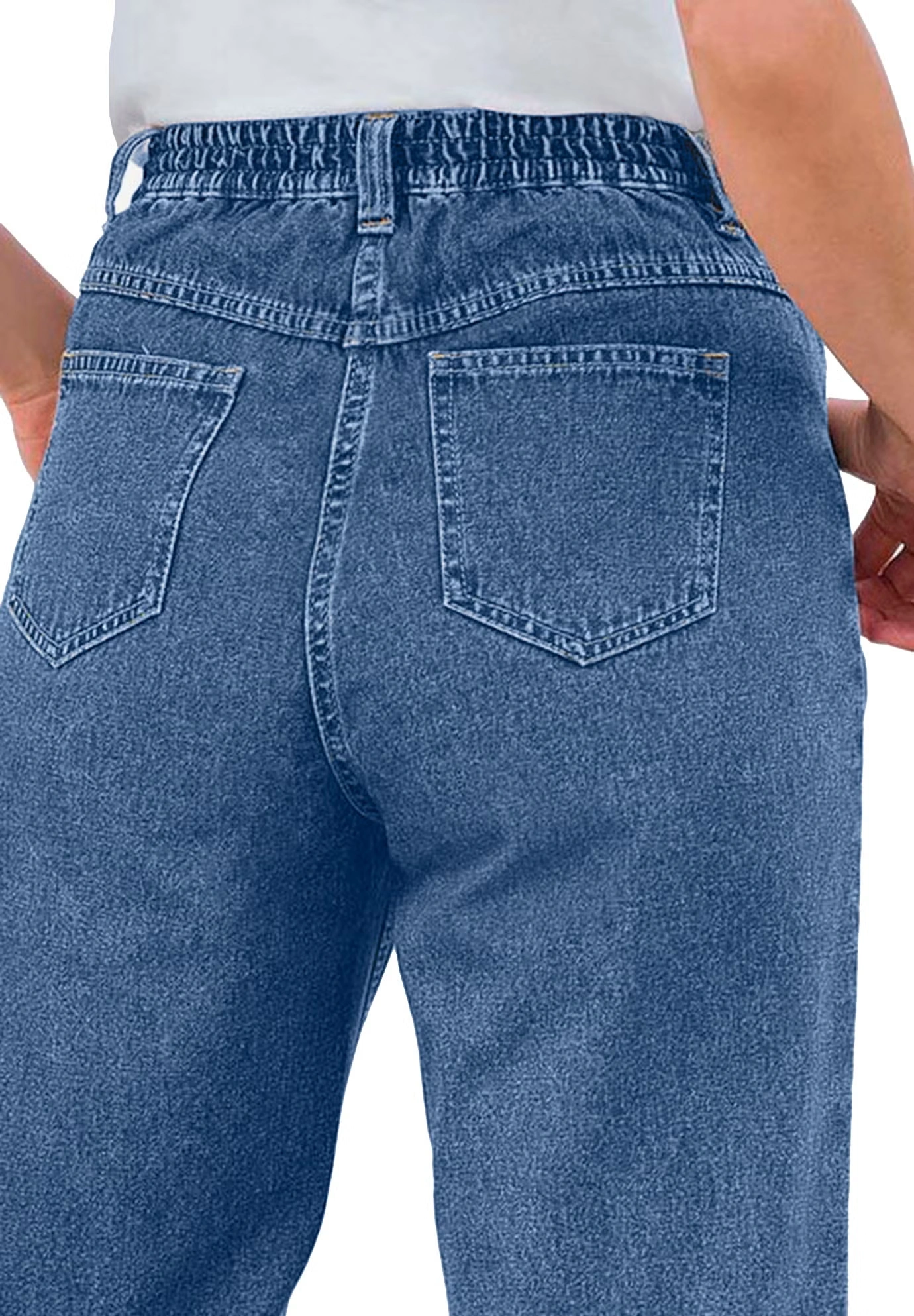 Perfect 5-Pocket Back-Elastic Denim Capri